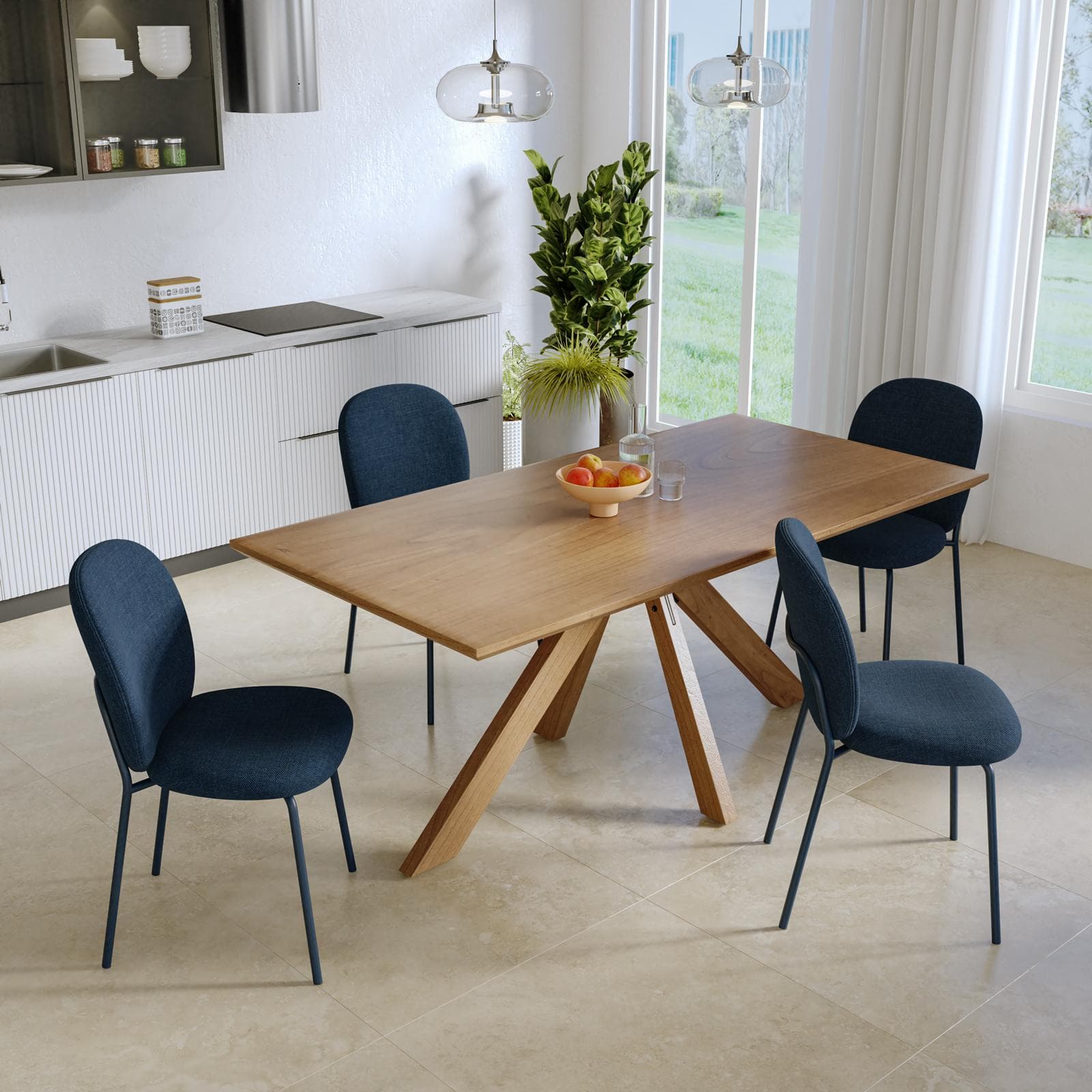 Set 4 sedie in ciniglia blu scuro con gambe in metallo - Margit