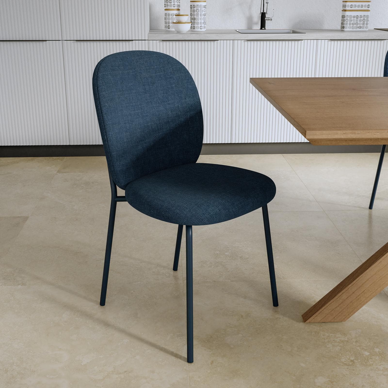 Set 4 sedie in ciniglia blu scuro con gambe in metallo - Margit