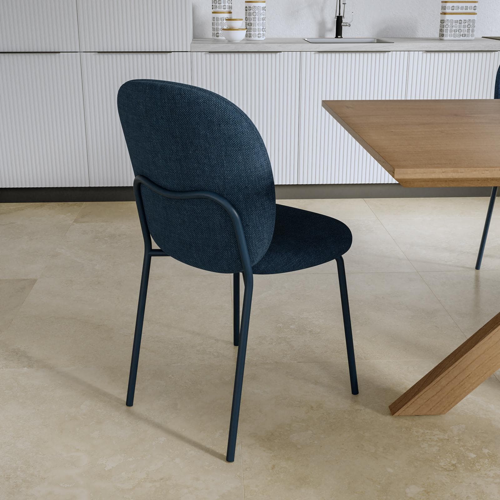 Set 4 sedie in ciniglia blu scuro con gambe in metallo - Margit