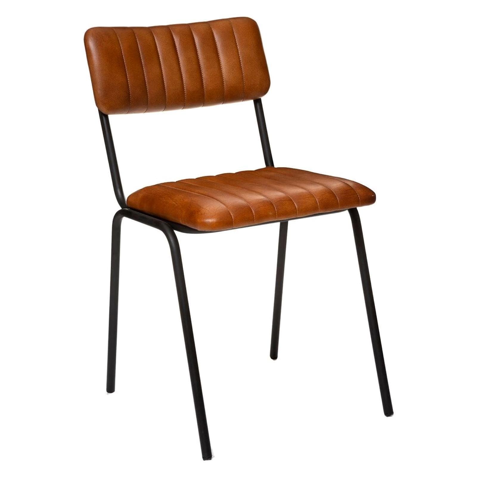 Set 4 sedie impilabili in pelle di bufalo trapuntata cognac e metallo nero - Kavy