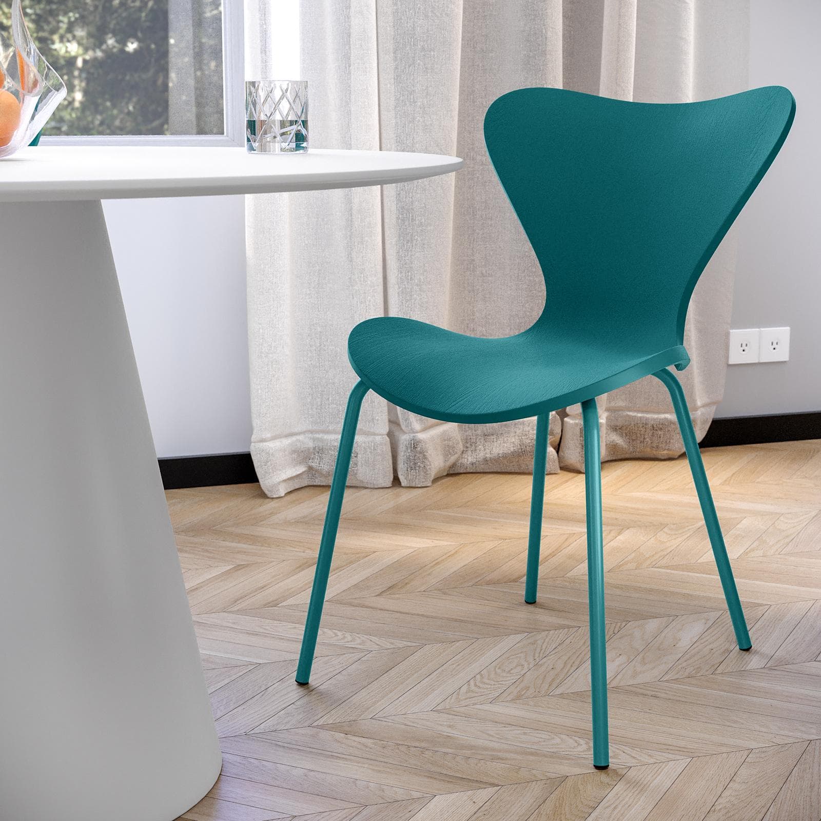 Set 4 sedie in polipropilene blu petrolio con gambe in metallo - Dolly
