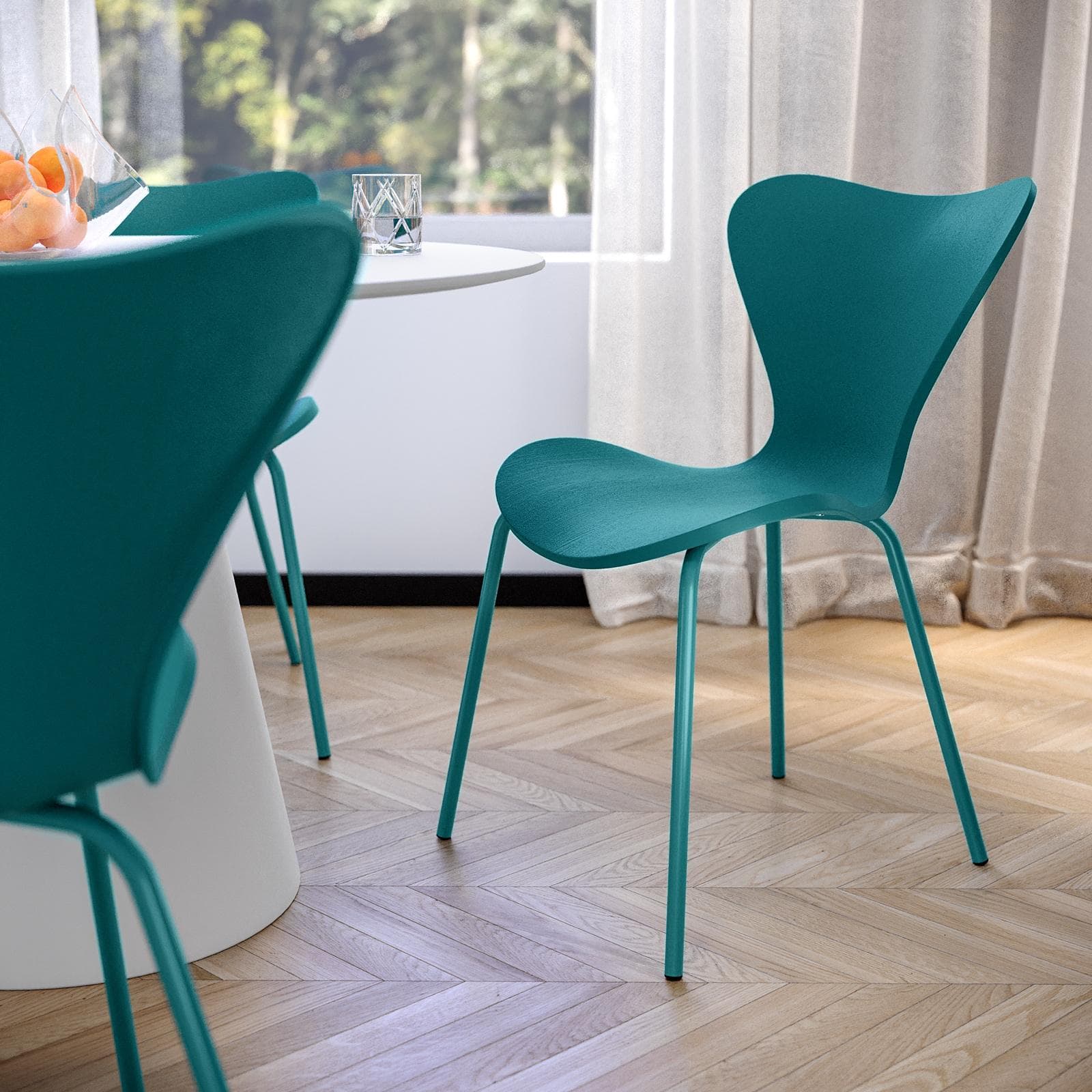 Set 4 sedie in polipropilene blu petrolio con gambe in metallo - Dolly