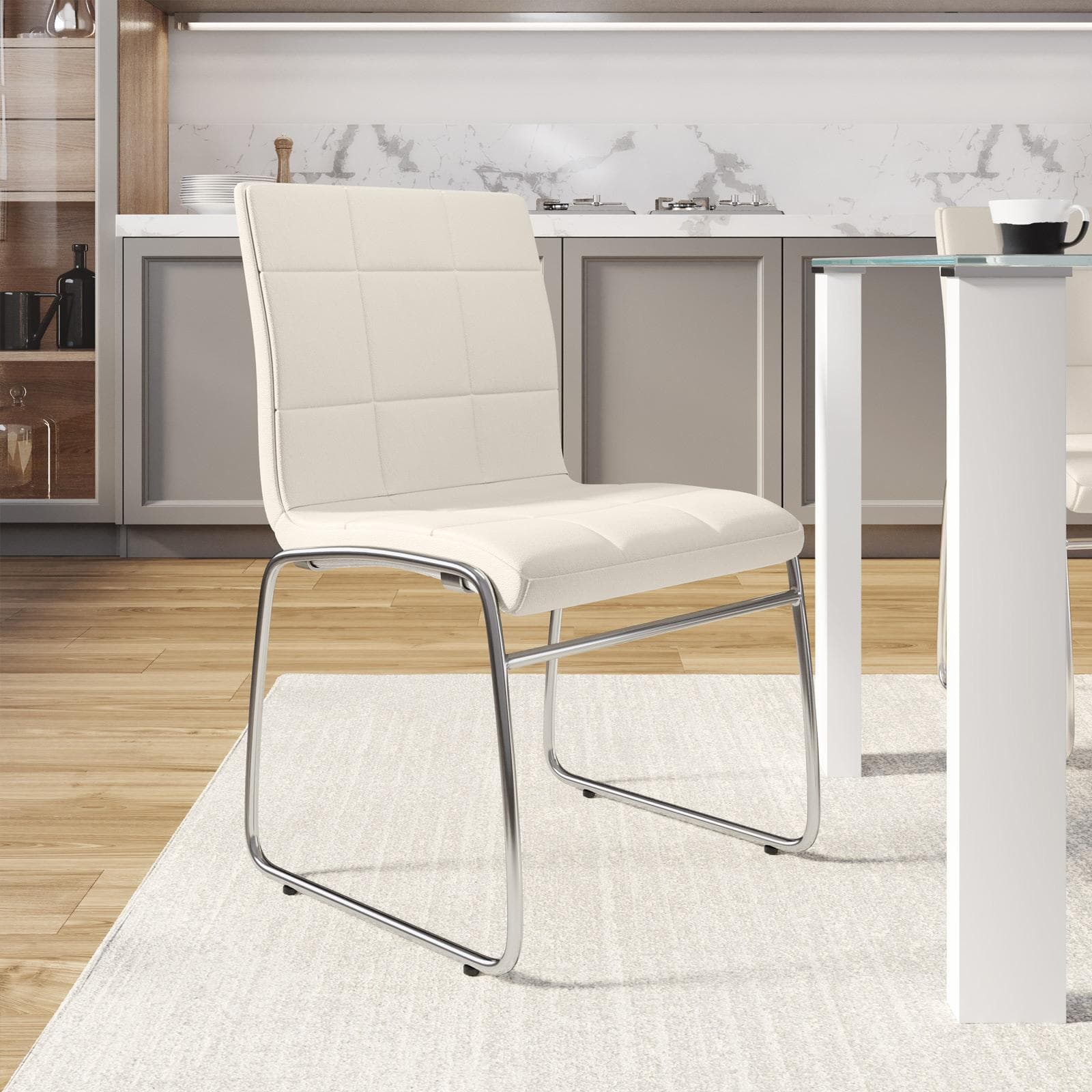 Set 4 sedie in similpelle bianco con gambe a slitta cromo - Dilez