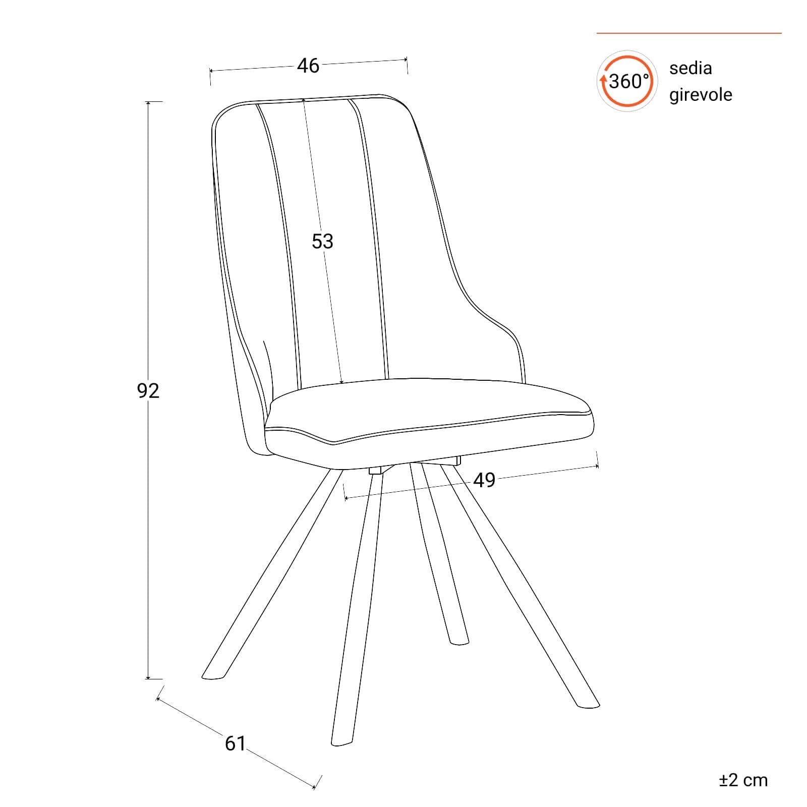Set 4 sedie in tessuto beige con gambe in metallo nero e seduta girevole - Lorla
