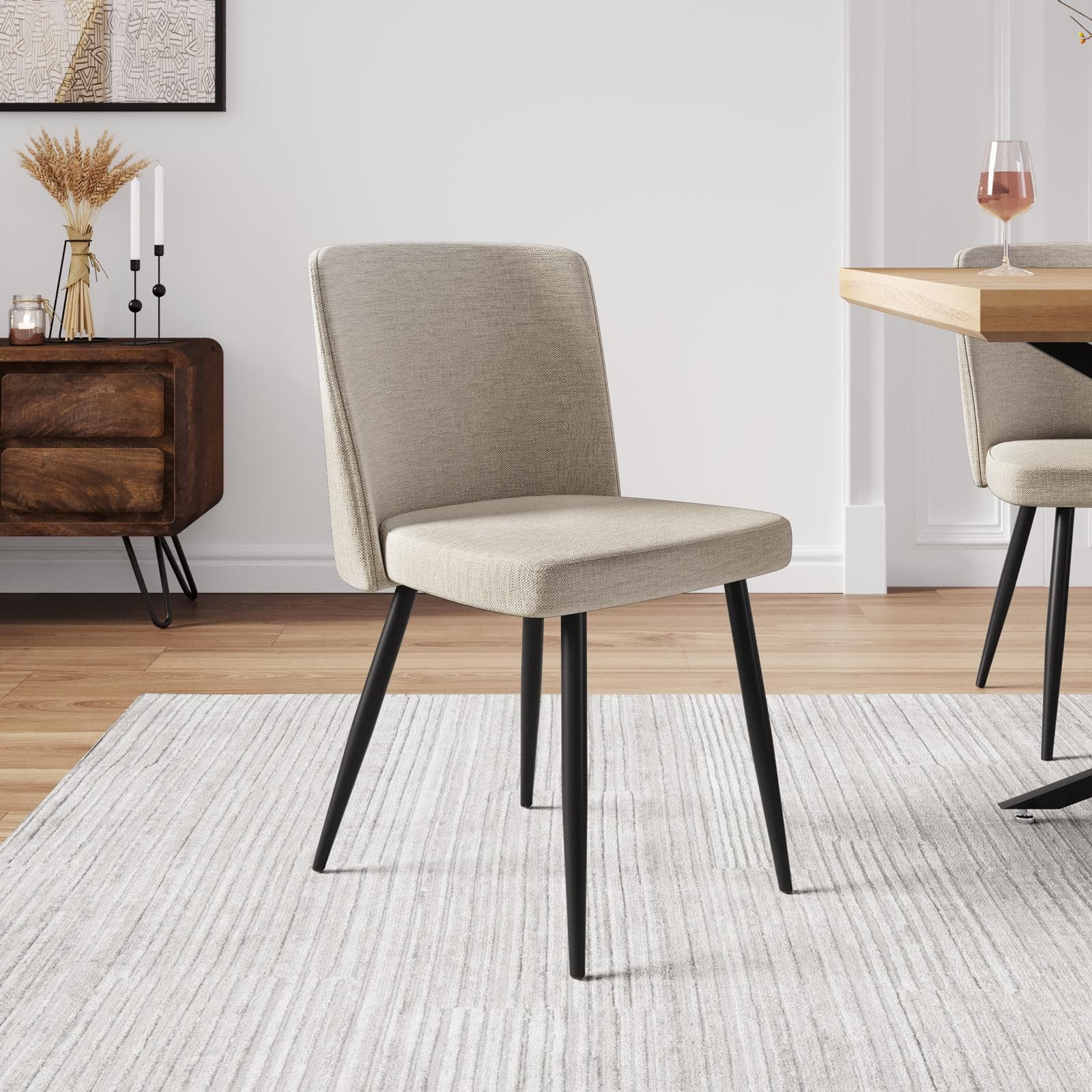 Set 4 sedie in tessuto beige e gambe in metallo nero - Strand
