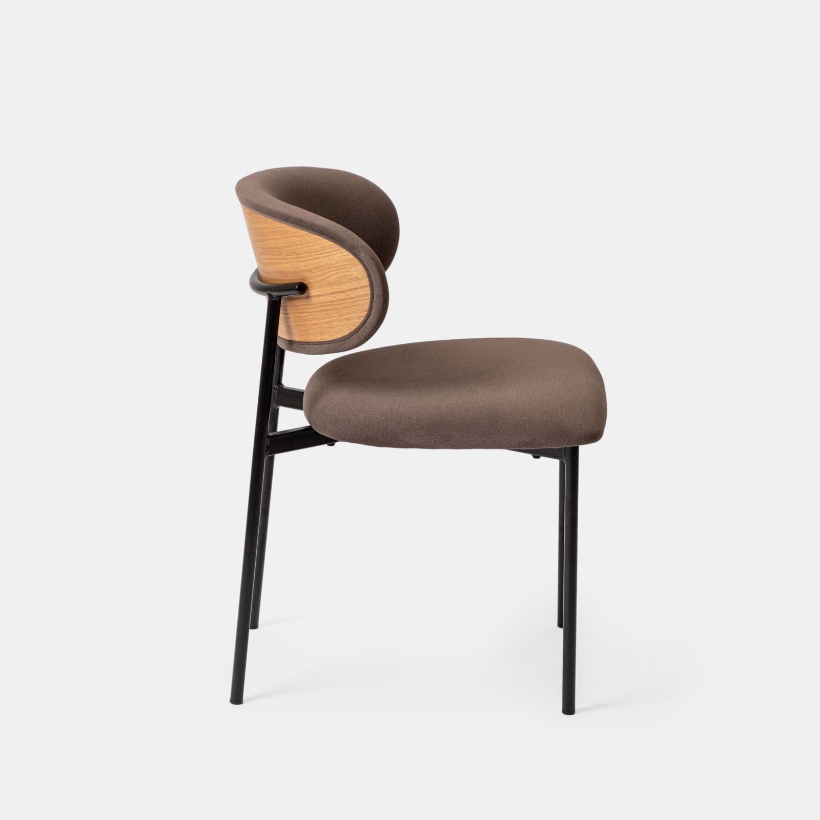 Set 4 sedie in tessuto bronzo con schienale in plywood e gambe in metallo nero - Cloty