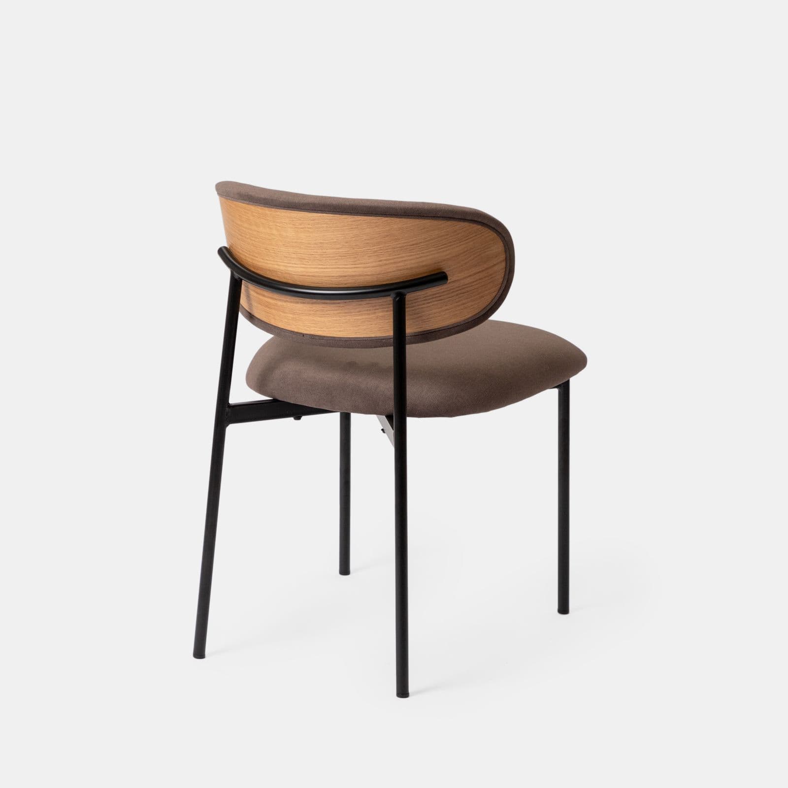 Set 4 sedie in tessuto bronzo con schienale in plywood e gambe in metallo nero - Cloty