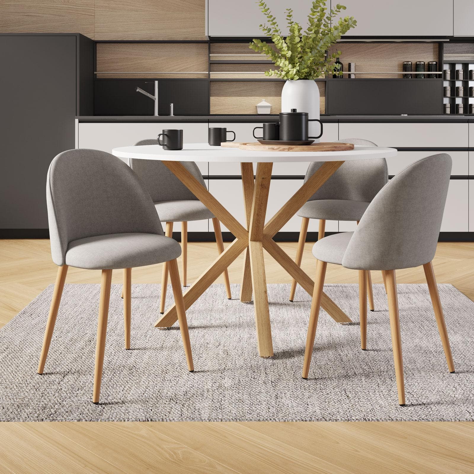Set 4 sedie in tessuto grigio chiaro con gambe in metallo effetto legno - Kubir
