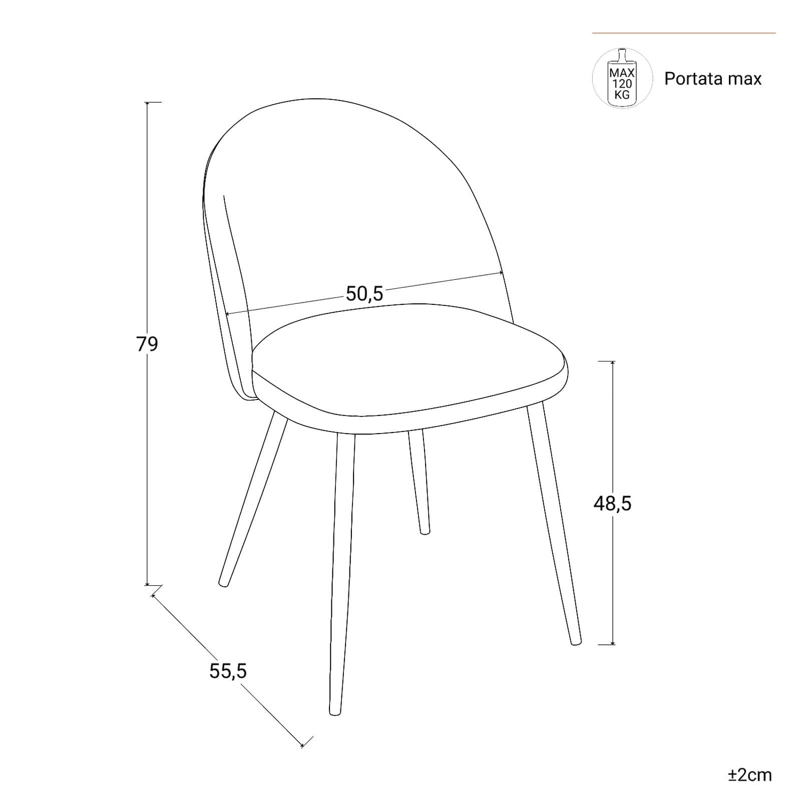 Set 4 sedie in tessuto grigio chiaro con gambe in metallo effetto legno - Kubir