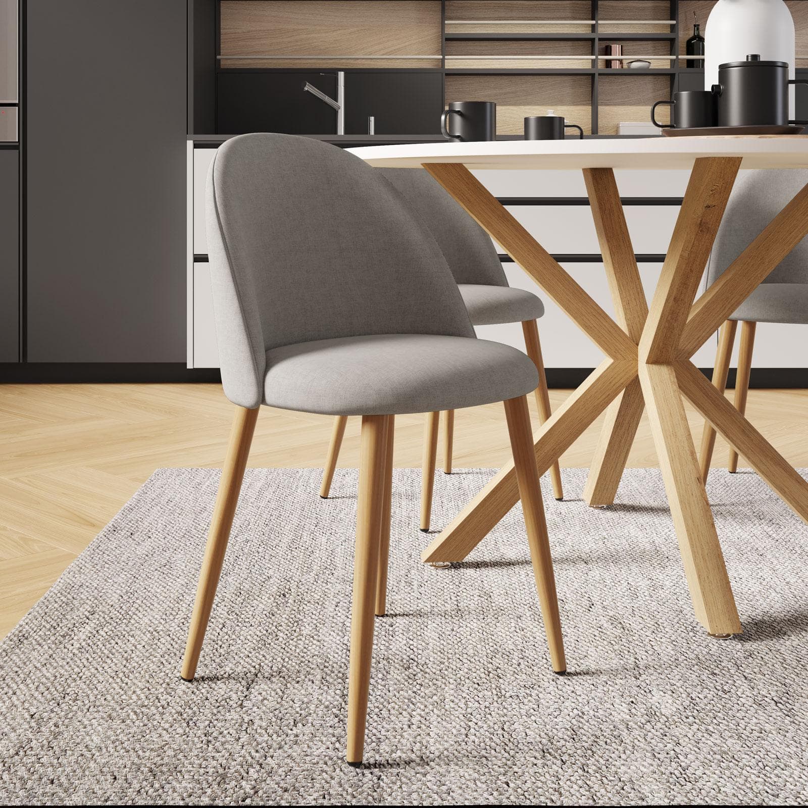 Set 4 sedie in tessuto grigio chiaro con gambe in metallo effetto legno - Kubir