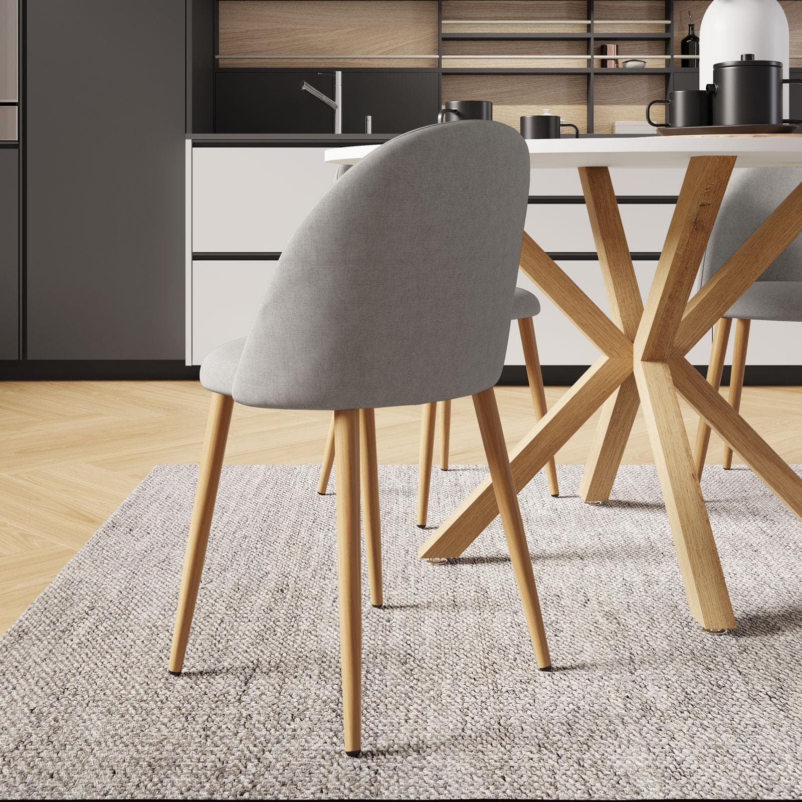 Set 4 sedie in tessuto grigio chiaro con gambe in metallo effetto legno - Kubir