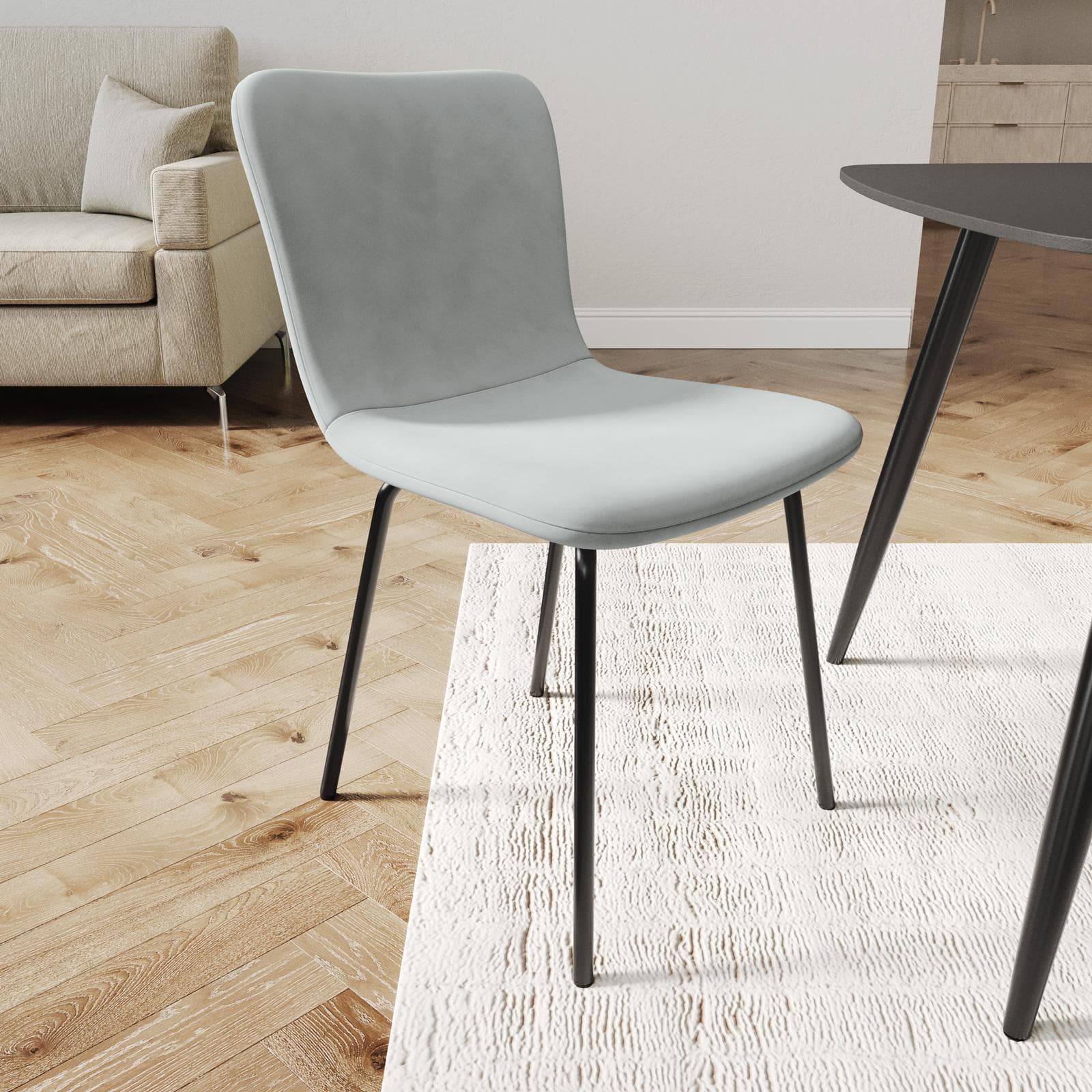 Set 4 sedie in tessuto grigio ghiaccio con gambe in metallo nero - Belita