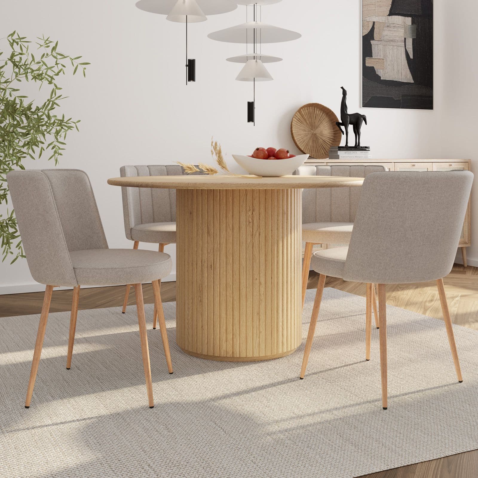 Set 4 sedie in tessuto tortora chiaro con gambe in metallo effetto legno - Nihal