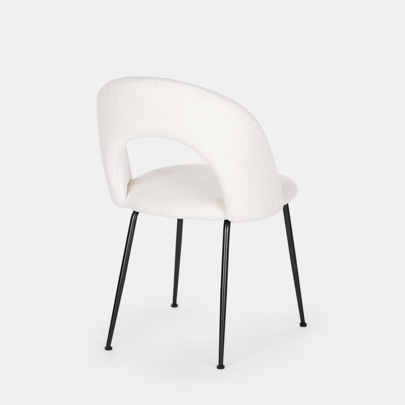 Set 4 sedie in tessuto teddy bianco con gambe in metallo nero - Carei