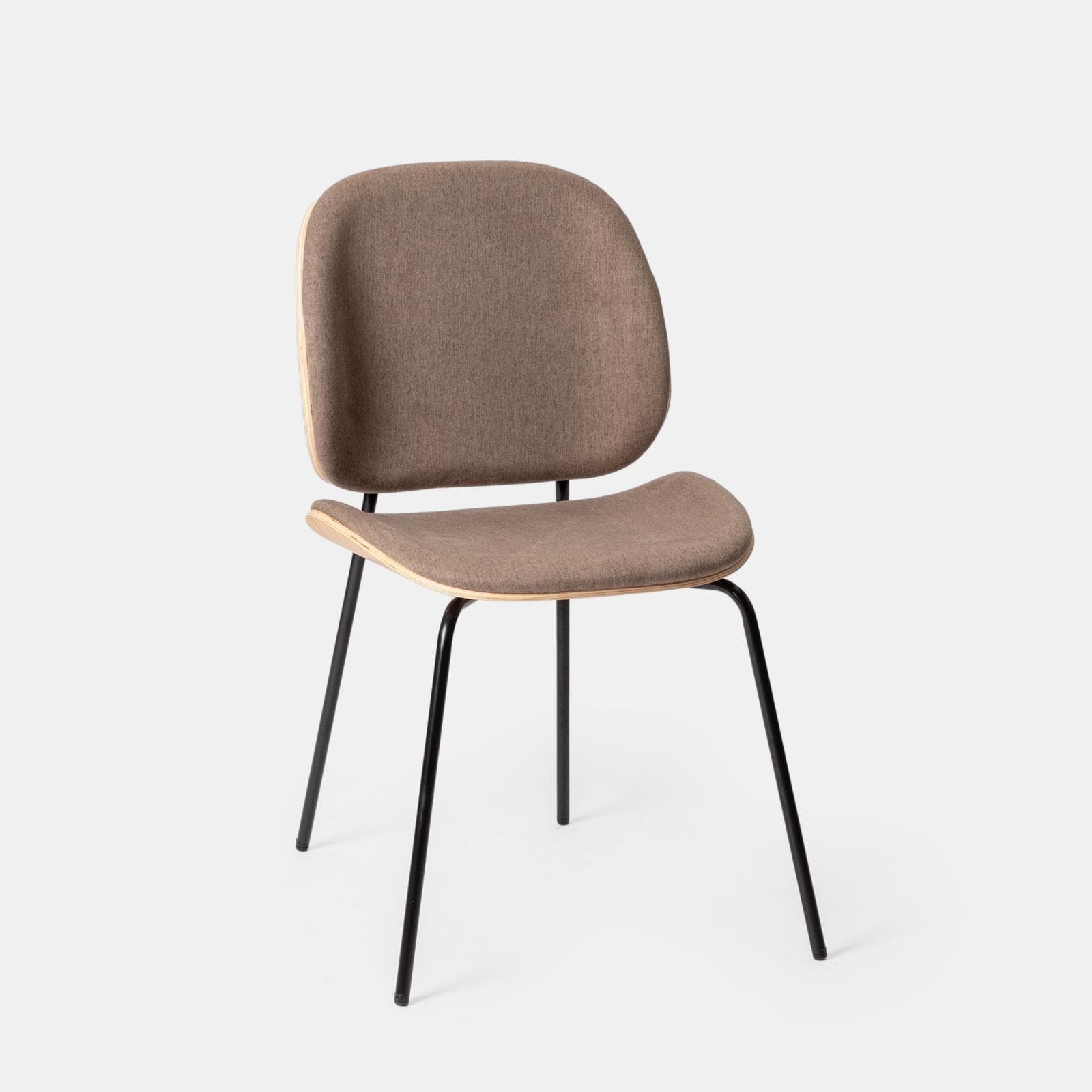 Set 4 sedie in plywood e tessuto tortora con gambe in metallo nero - Dream