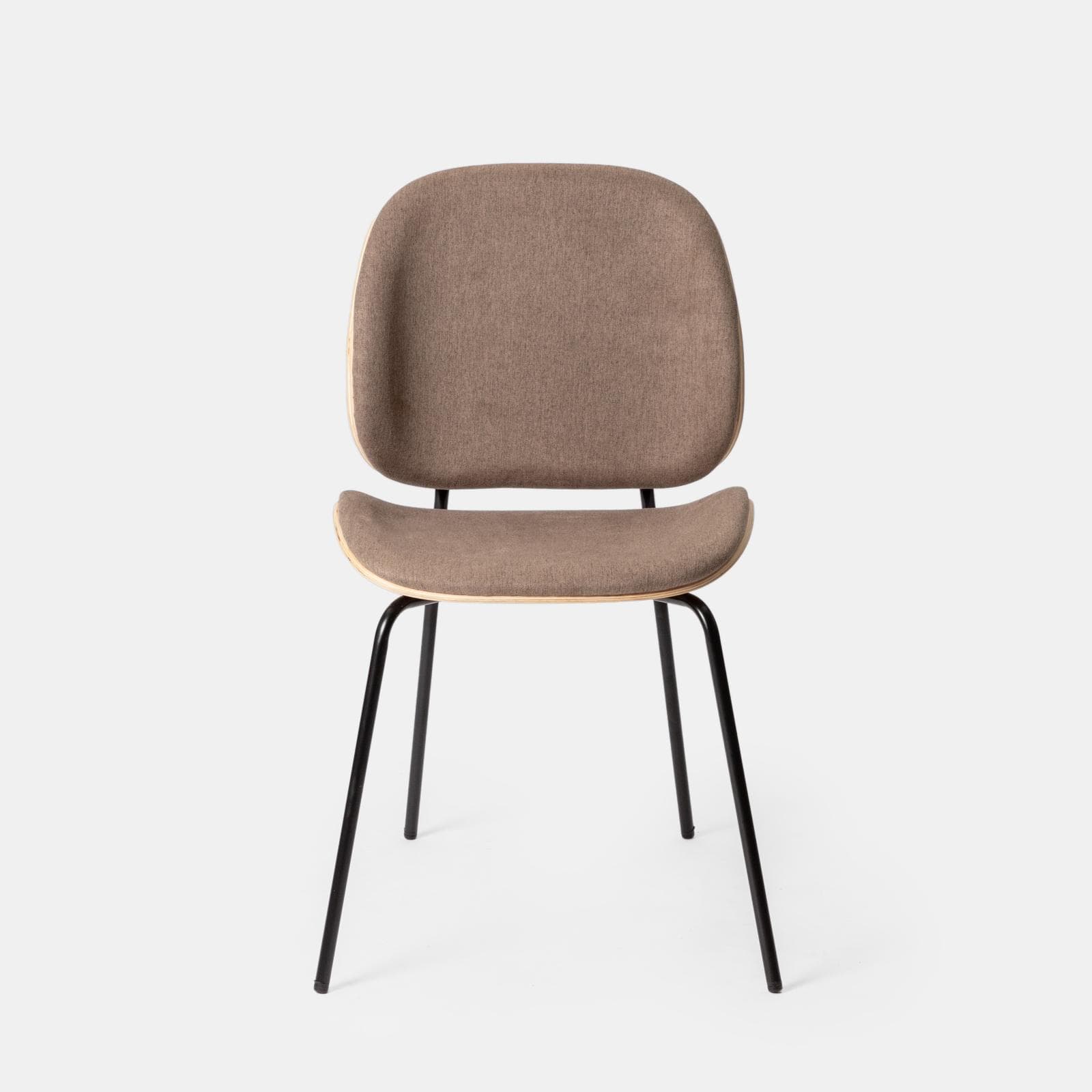 Set 4 sedie in plywood e tessuto tortora con gambe in metallo nero - Dream