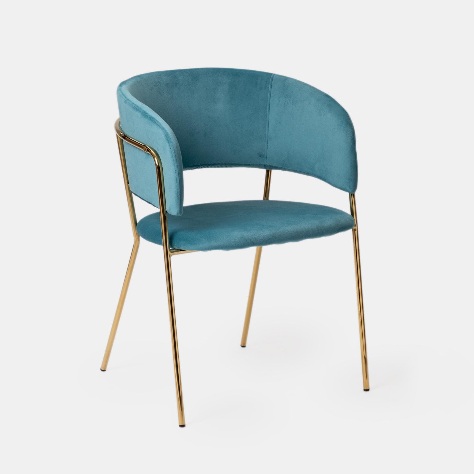Set 4 sedie in velluto azzurro con schienale avvolgente e gambe oro - Fanny