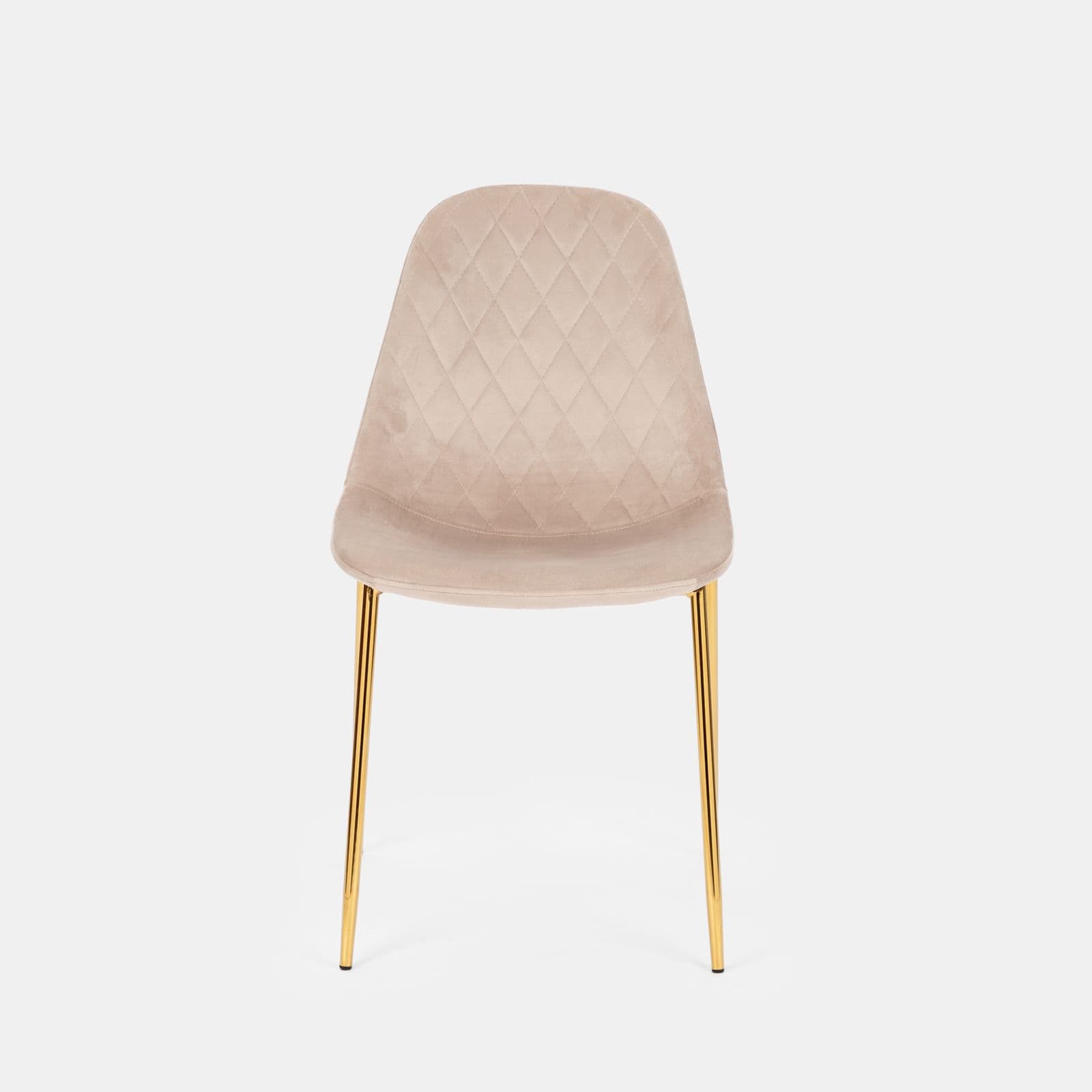 Set 4 sedie in velluto trapuntato beige con gambe in metallo oro - Lord