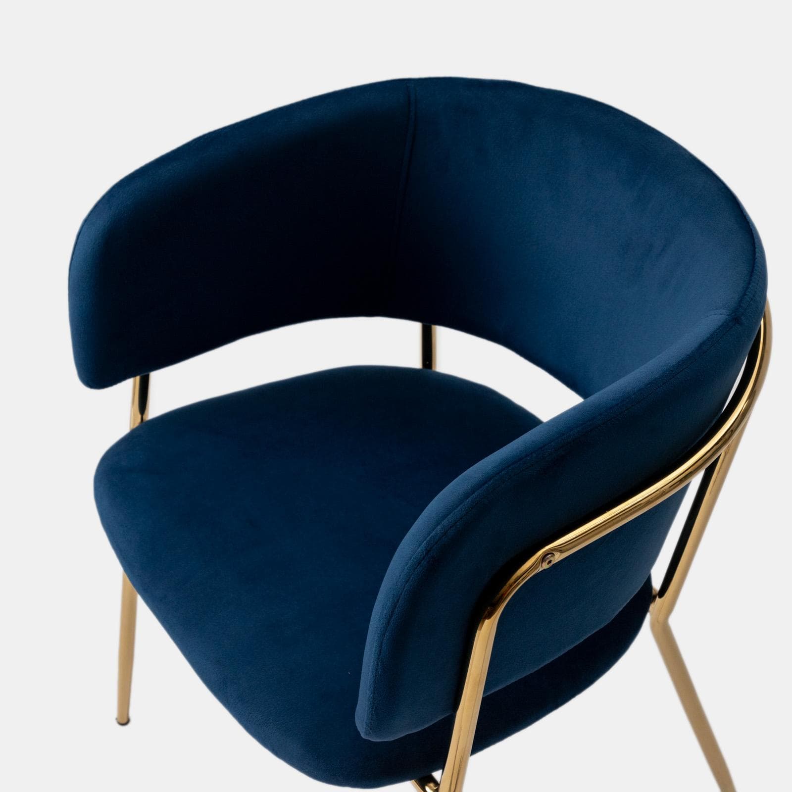 Set 4 sedie in velluto blu con schienale avvolgente e gambe oro - Fanny