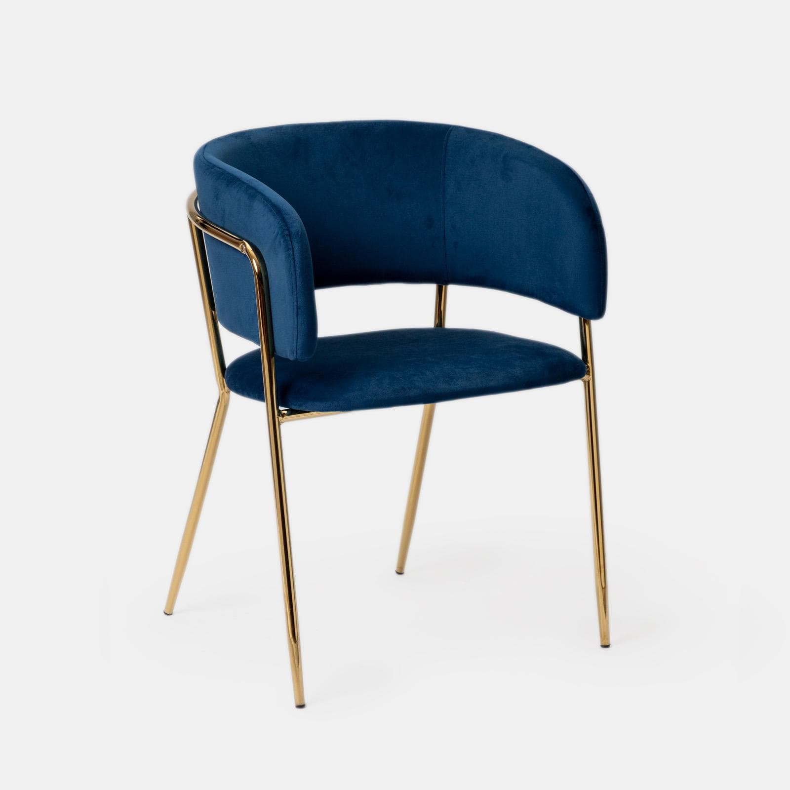 Set 4 sedie in velluto blu con schienale avvolgente e gambe oro - Fanny