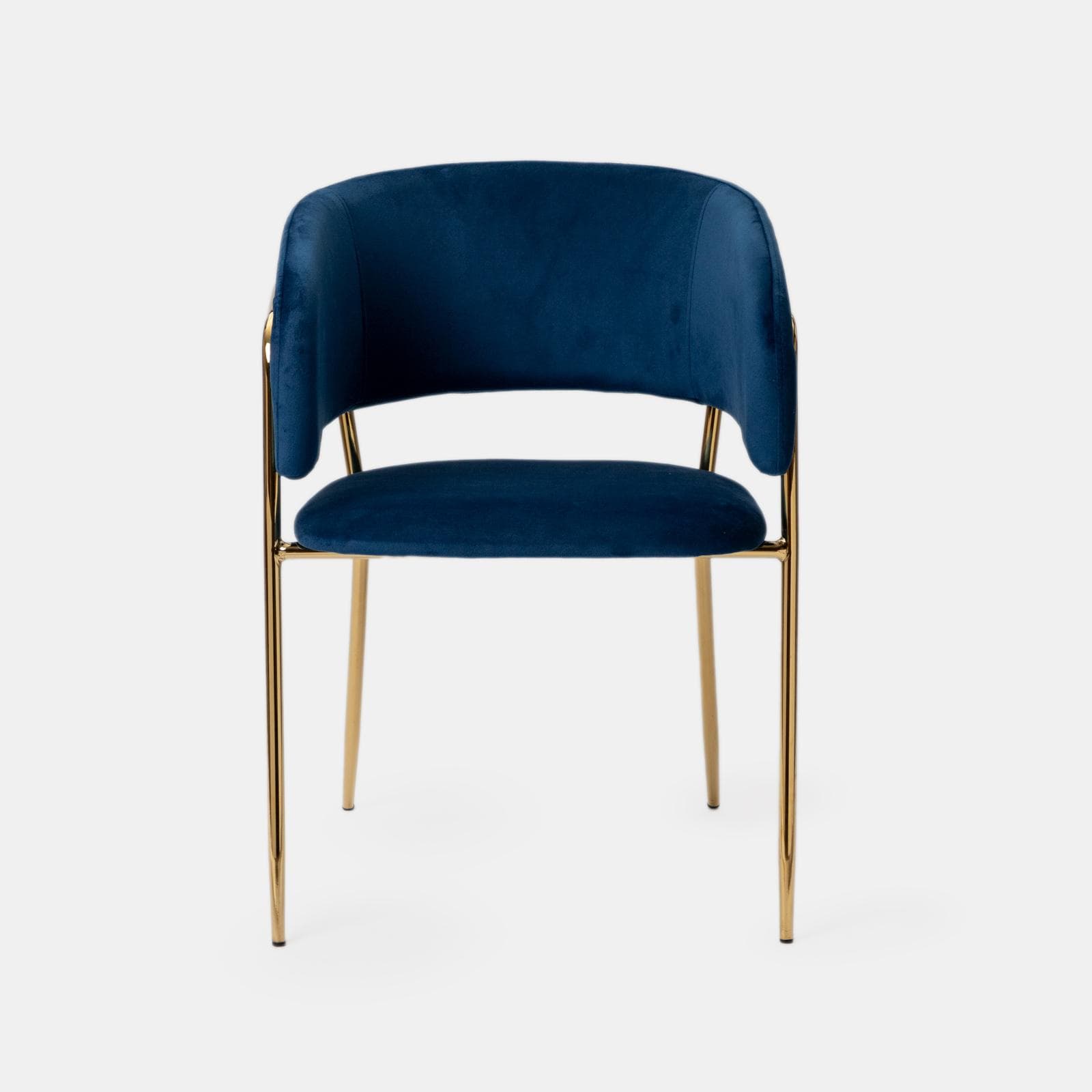 Set 4 sedie in velluto blu con schienale avvolgente e gambe oro - Fanny