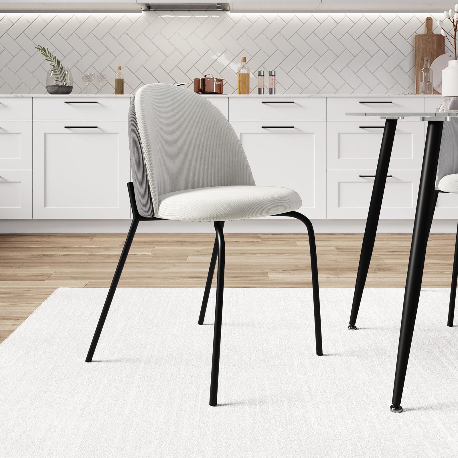 Set 4 sedie in velluto grigio a coste e gambe nere - Vesta