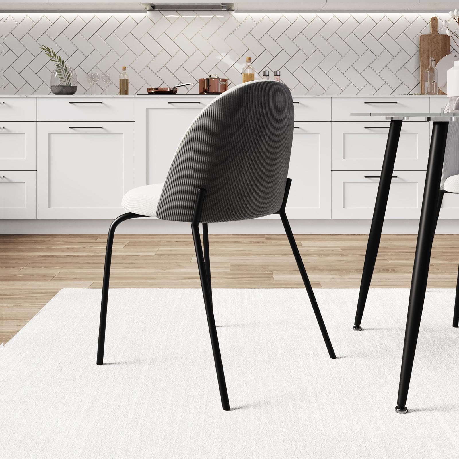 Set 4 sedie in velluto grigio a coste e gambe nere - Vesta