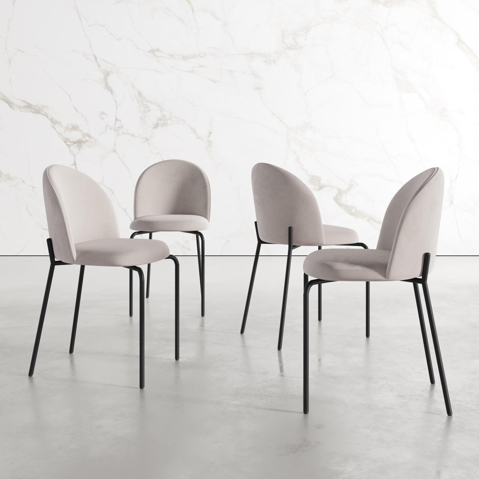 Set 4 sedie in velluto grigio chiaro con gambe nere - Wilmer