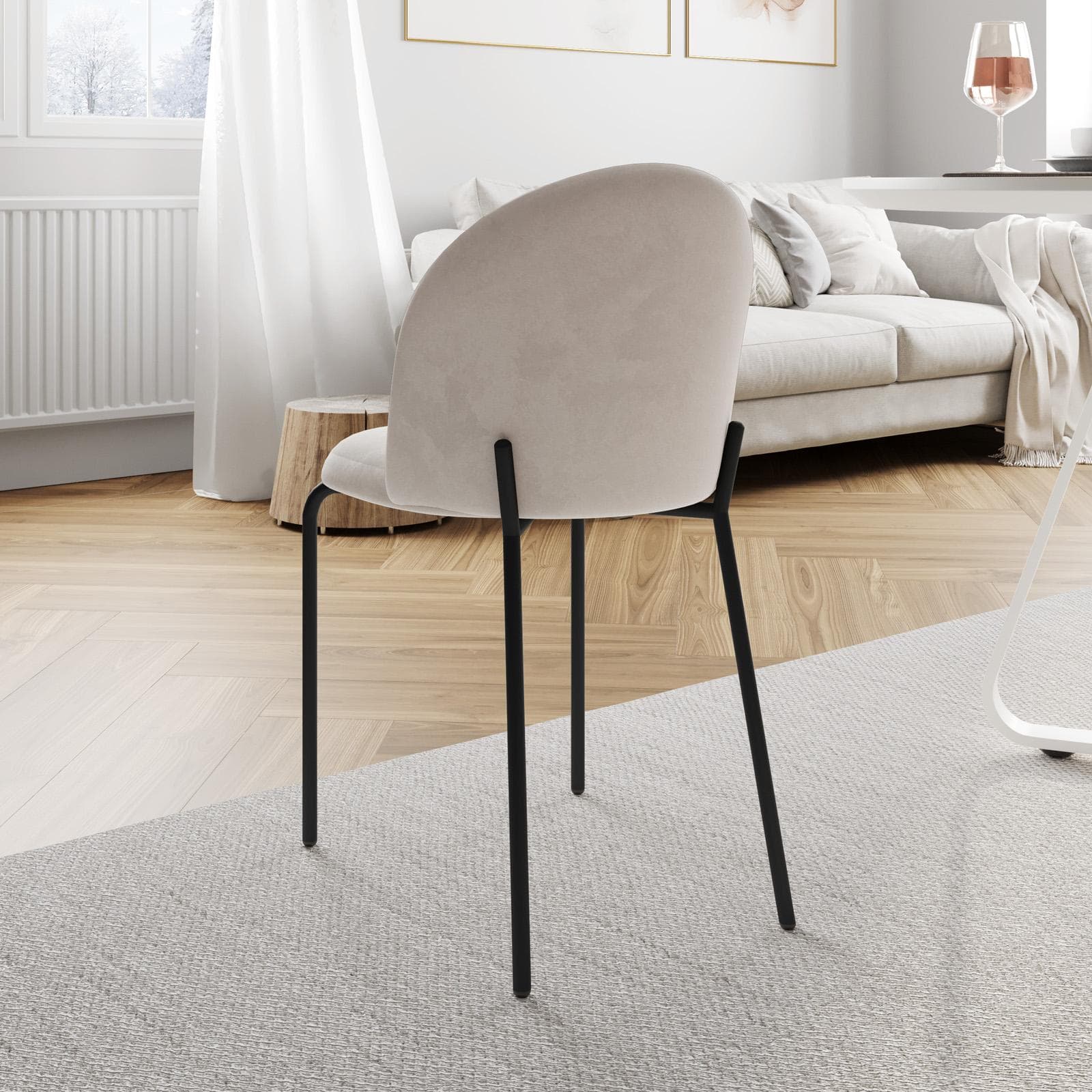 Set 4 sedie in velluto grigio chiaro con gambe nere - Wilmer