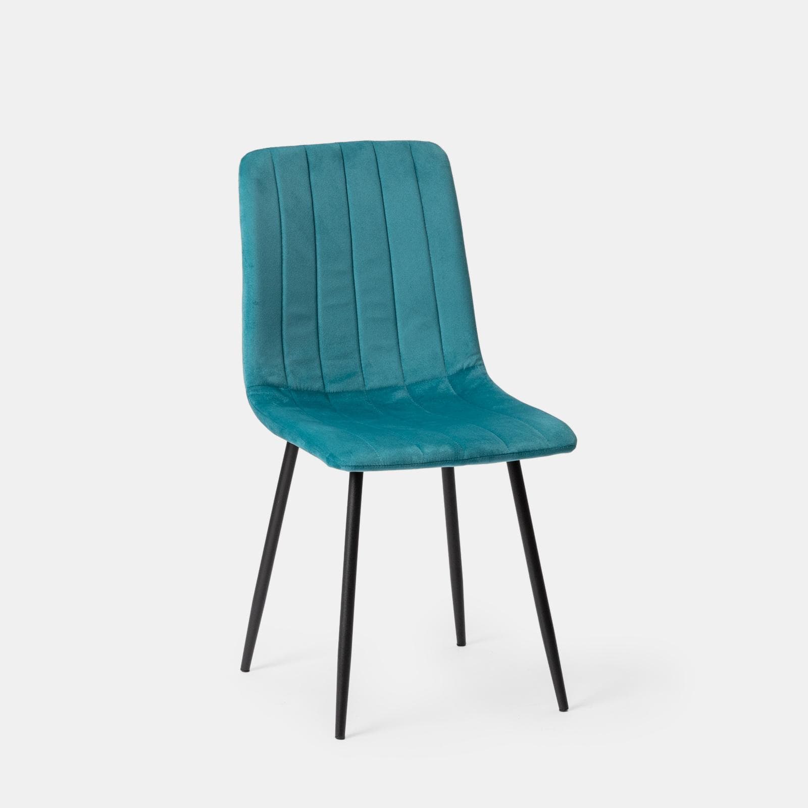 Set 4 sedie in velluto striato turchese e gambe nere - Wagner