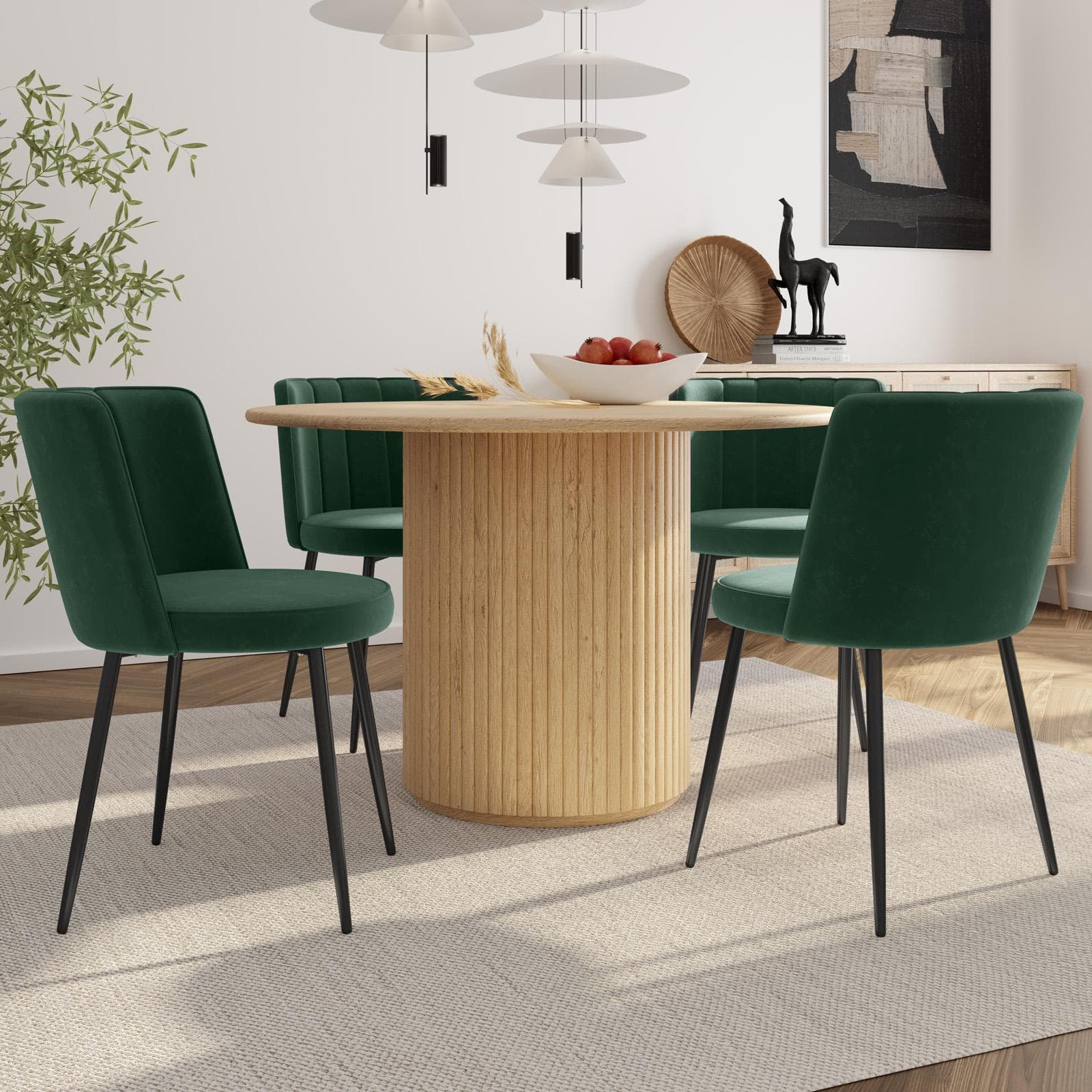 Set 4 sedie in velluto verde scuro con gambe nere - Nihal