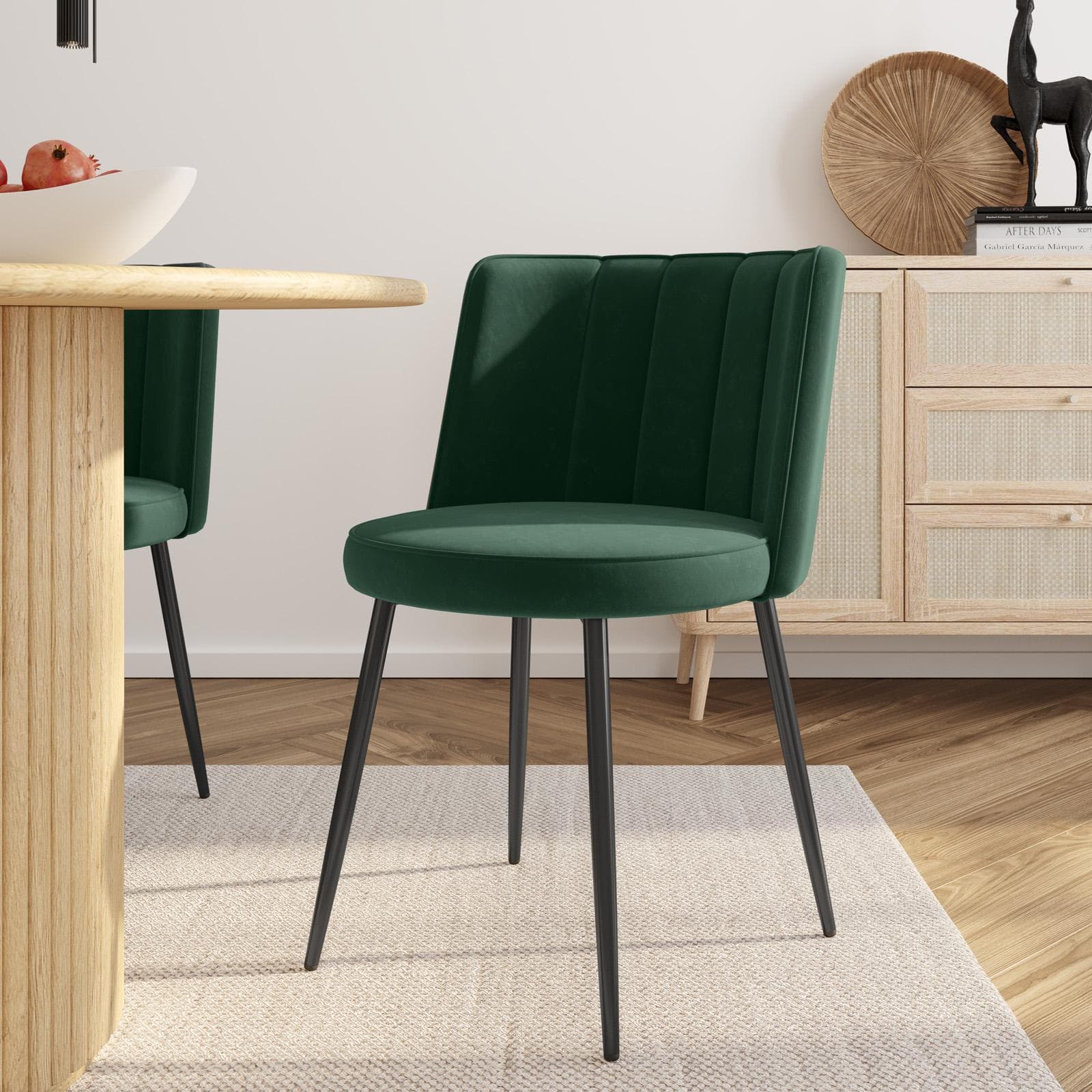 Set 4 sedie in velluto verde scuro con gambe nere - Nihal