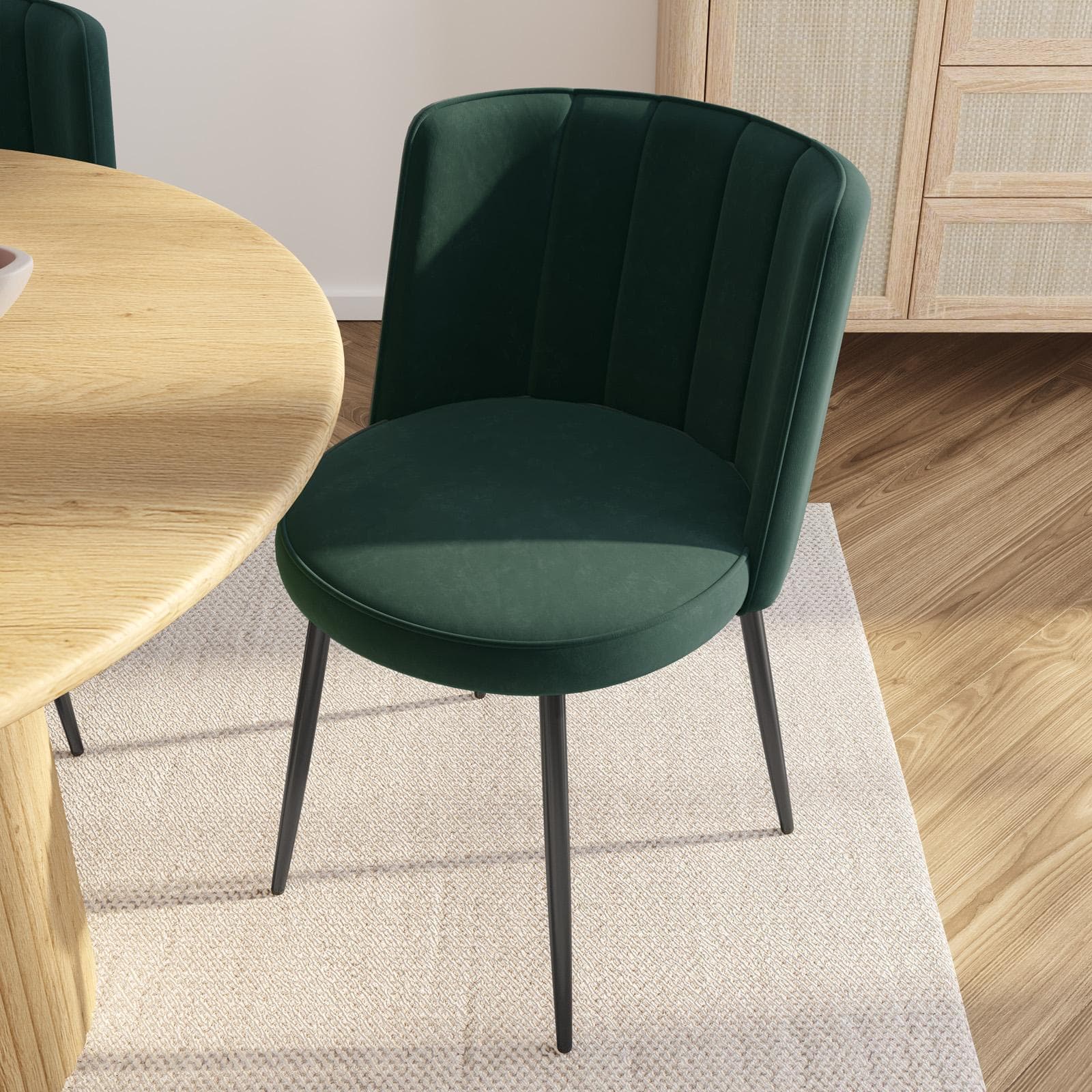 Set 4 sedie in velluto verde scuro con gambe nere - Nihal