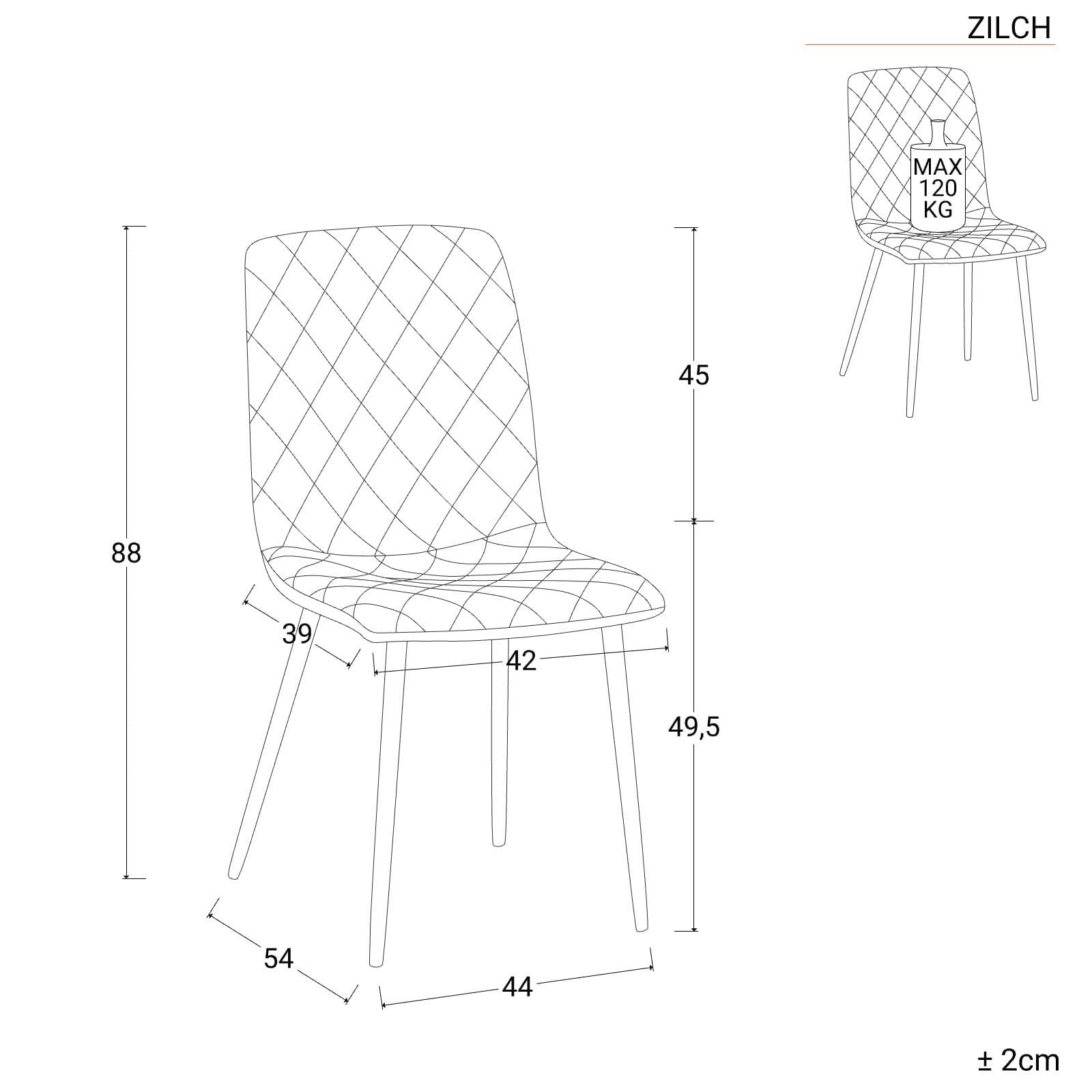 Set 4 sedie in velluto trapuntato verde con gambe nere - Zilch