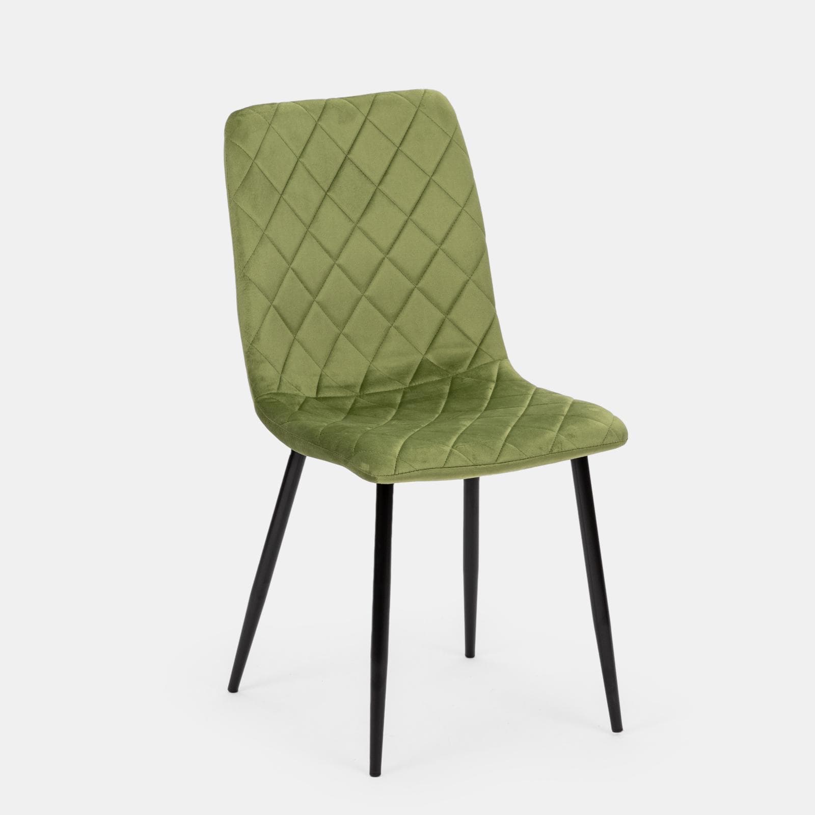 Set 4 sedie in velluto trapuntato verde con gambe nere - Zilch