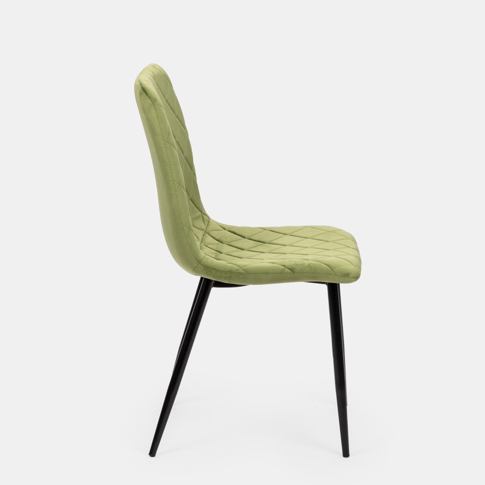Set 4 sedie in velluto trapuntato verde con gambe nere - Zilch