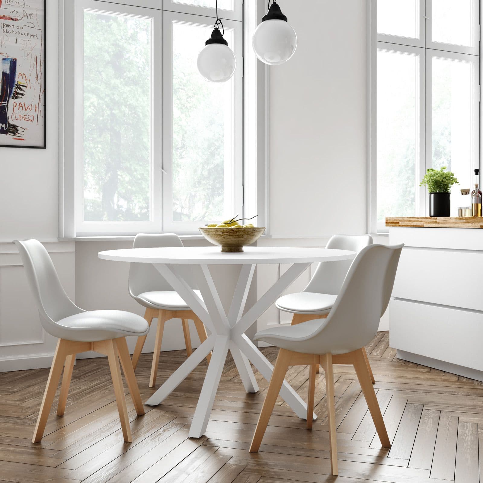 Set 4 sedie scandi grigio ghiaccio gambe in legno con cuscino - Alborg Plus