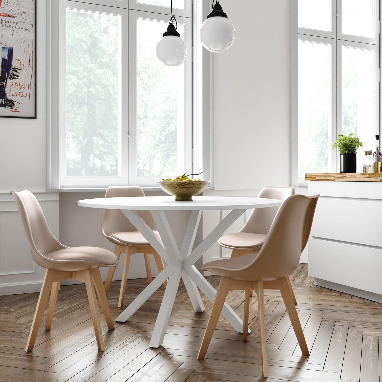 Set 4 sedie scandi cappuccino gambe in legno con cuscino - Alborg Plus
