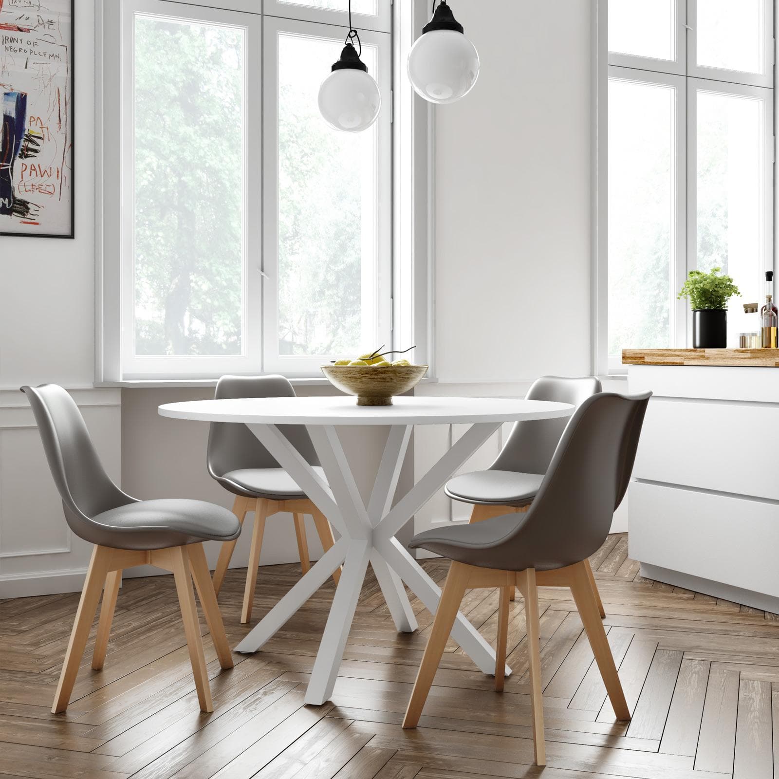 Set 4 sedie scandi grigie gambe in legno con cuscino - Alborg Plus