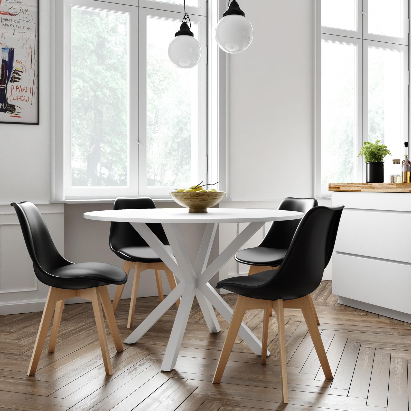 Set 4 sedie scandi nere gambe in legno con cuscino - Alborg Plus
