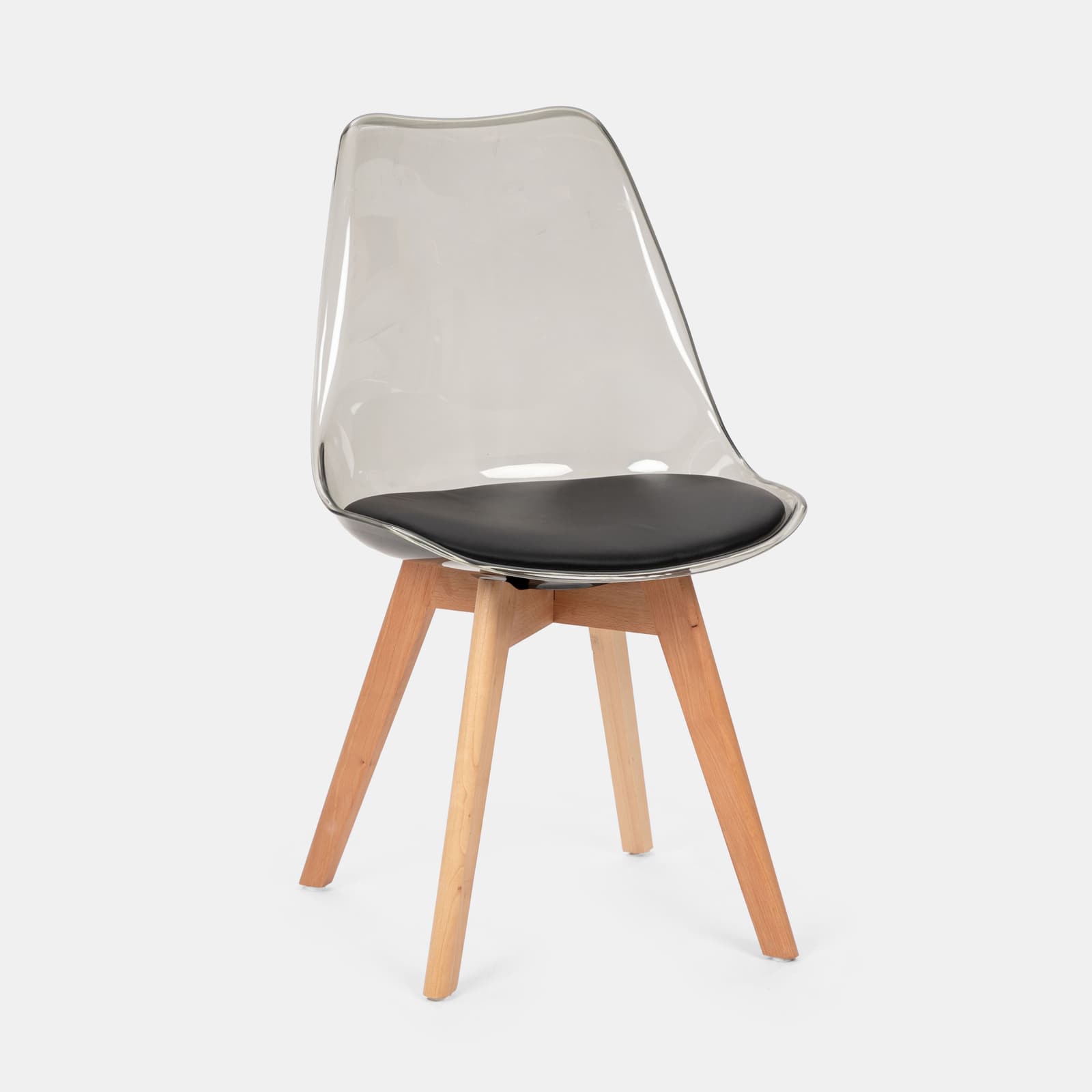Set 4 sedie scandi nero trasparente gambe in legno con cuscino nero - Alborg Ghost