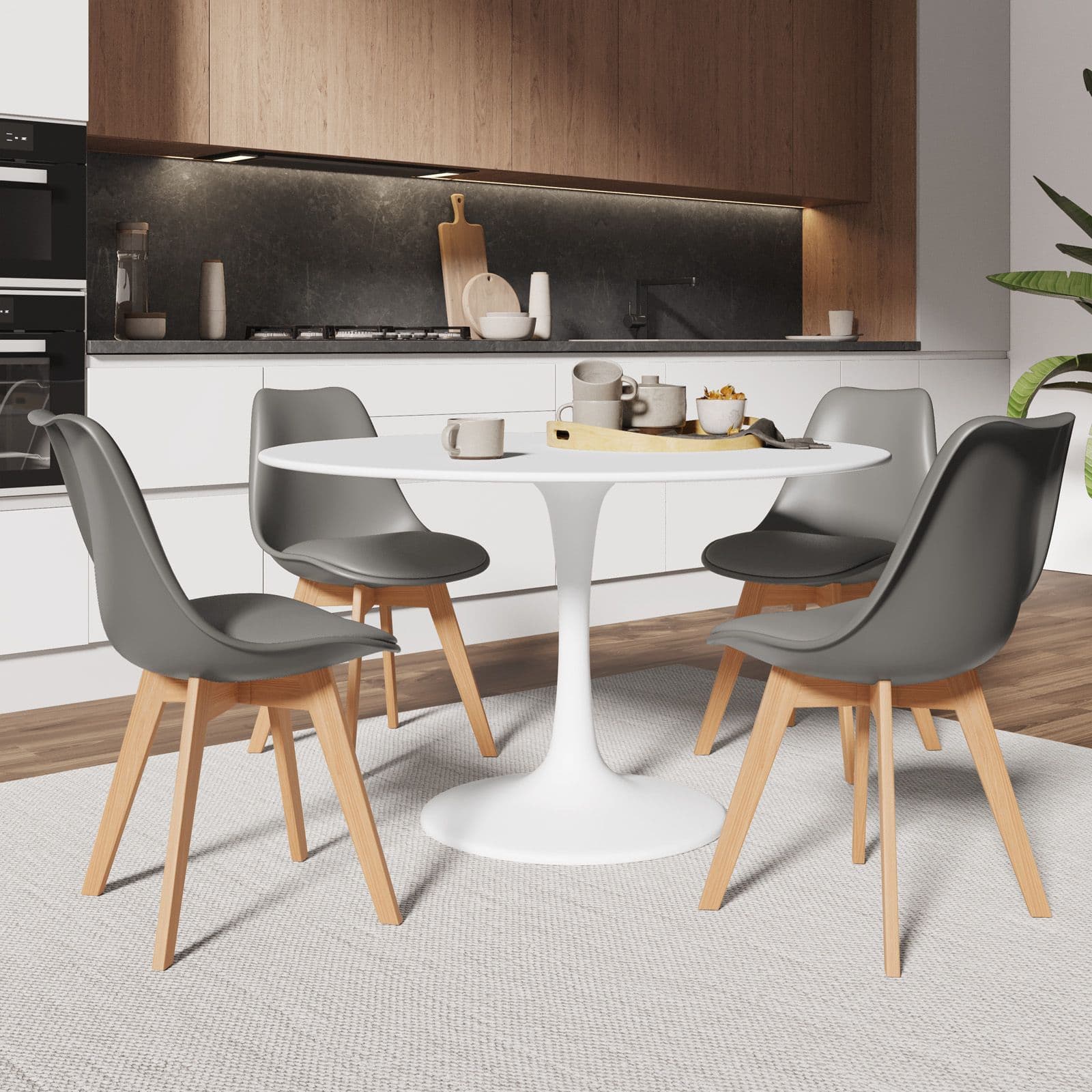 Set 4 sedie scandi tortora gambe in legno con cuscino - Alborg Plus