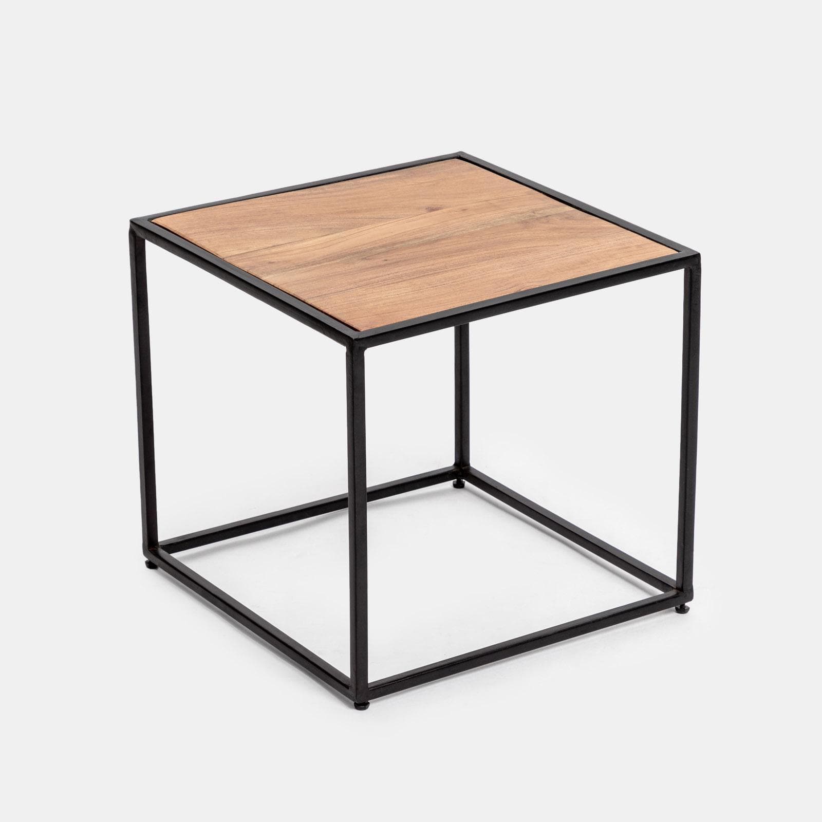 Set 4 tavolini in legno di acacia e metallo nero - Freia Acacia