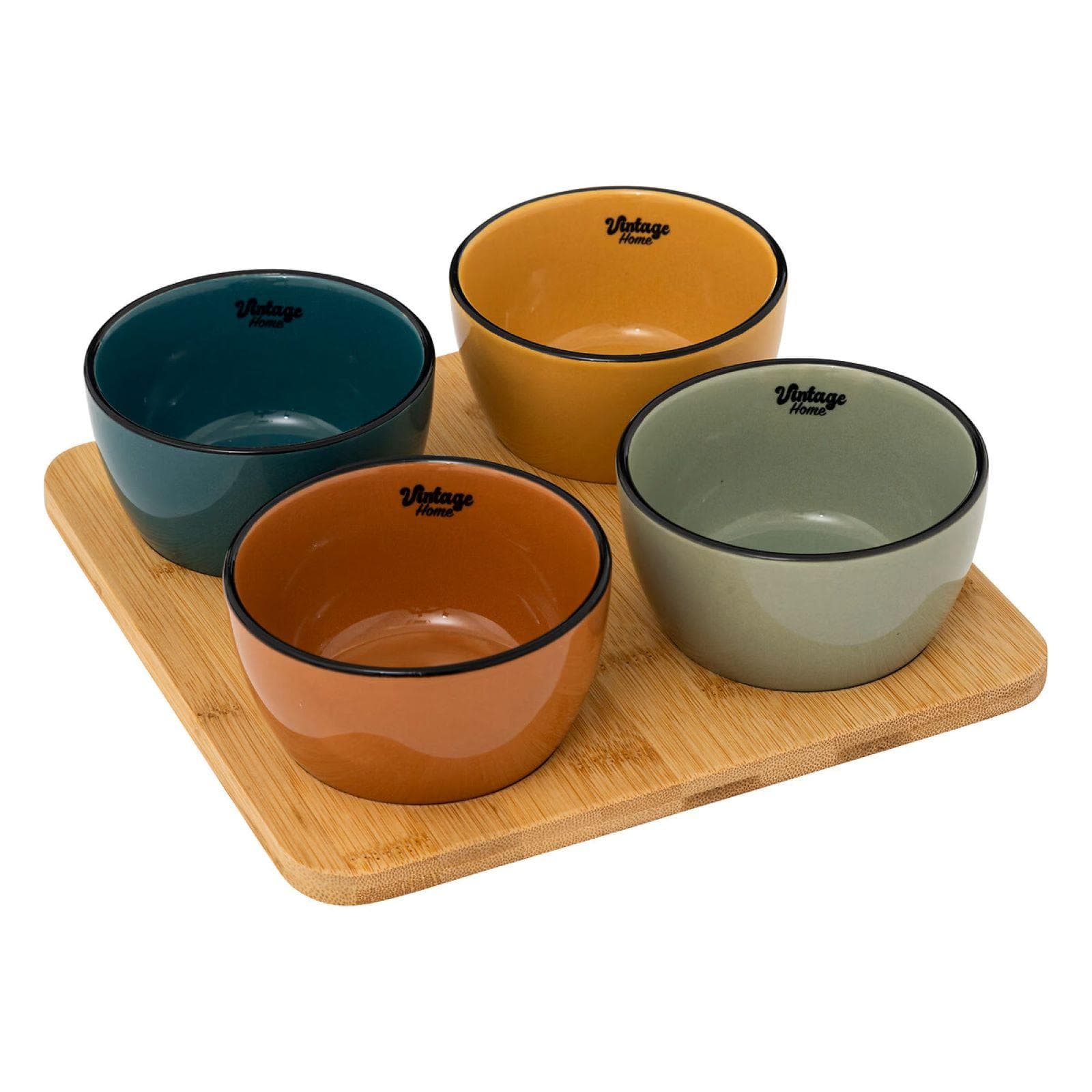 Set 5 accessori per aperitivo in bambù naturale e ceramica multicolore