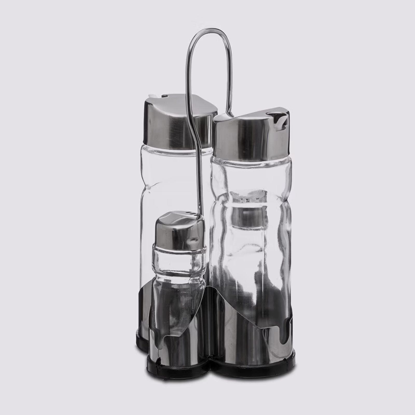 Set 5 accessori per i condimenti in acciaio inox cromo e vetro