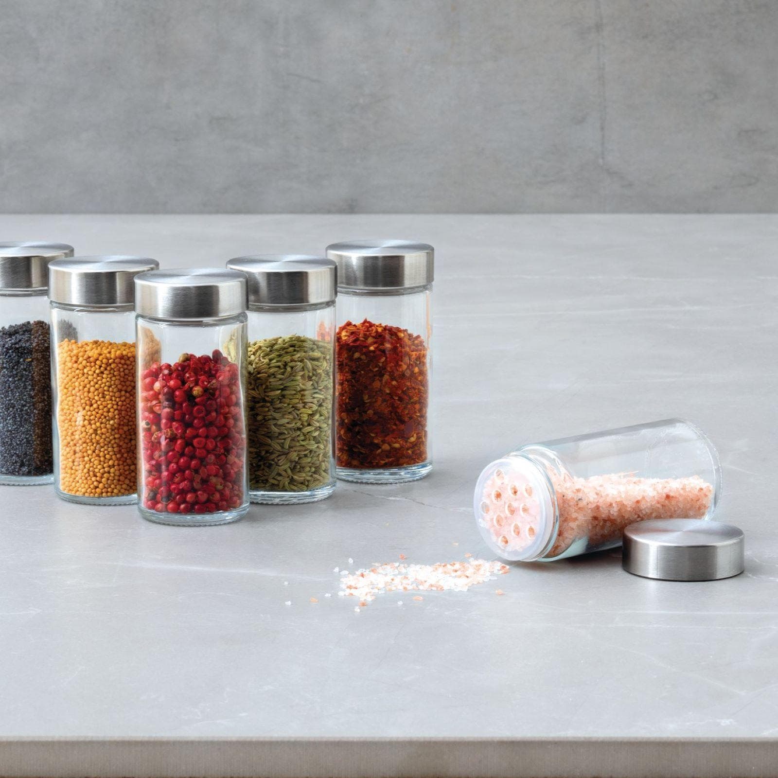 Set 6 contenitori 10h cm da cucina in vetro e acciaio inox