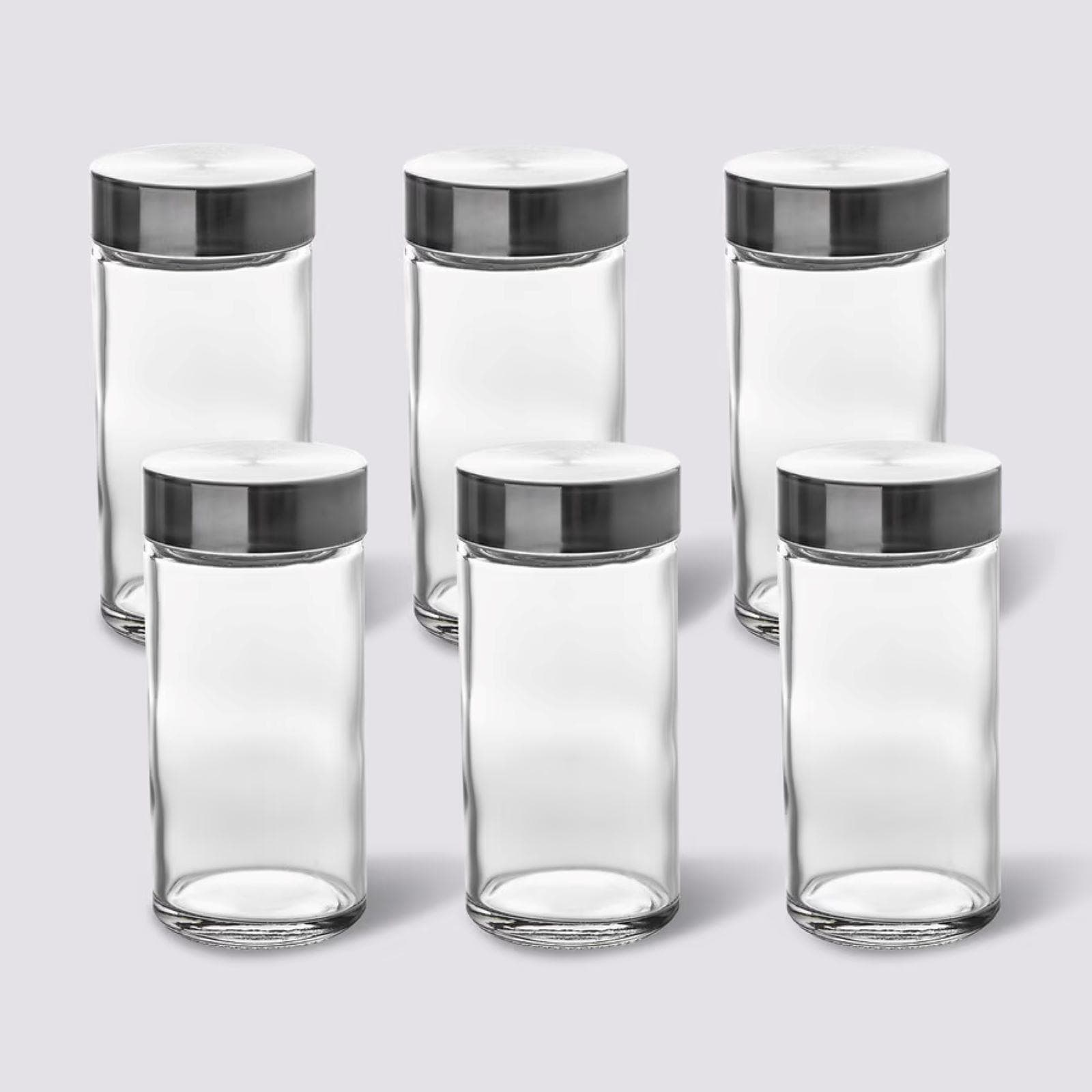 Set 6 contenitori 10h cm da cucina in vetro e acciaio inox
