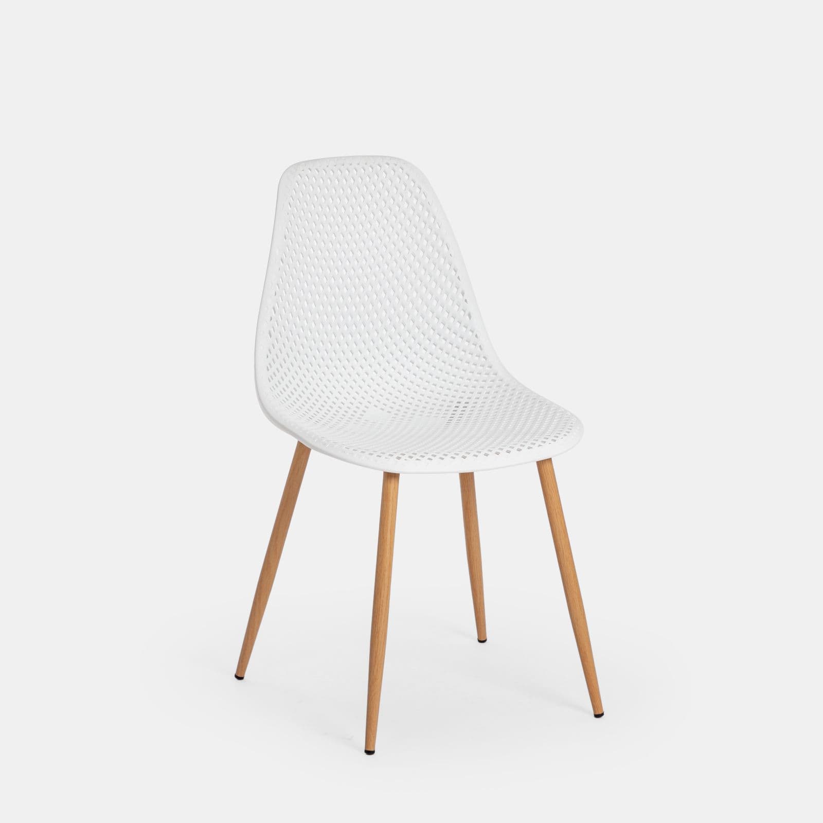 Set 6 sedie in polipropilene bianco con gambe legno - Lucilla