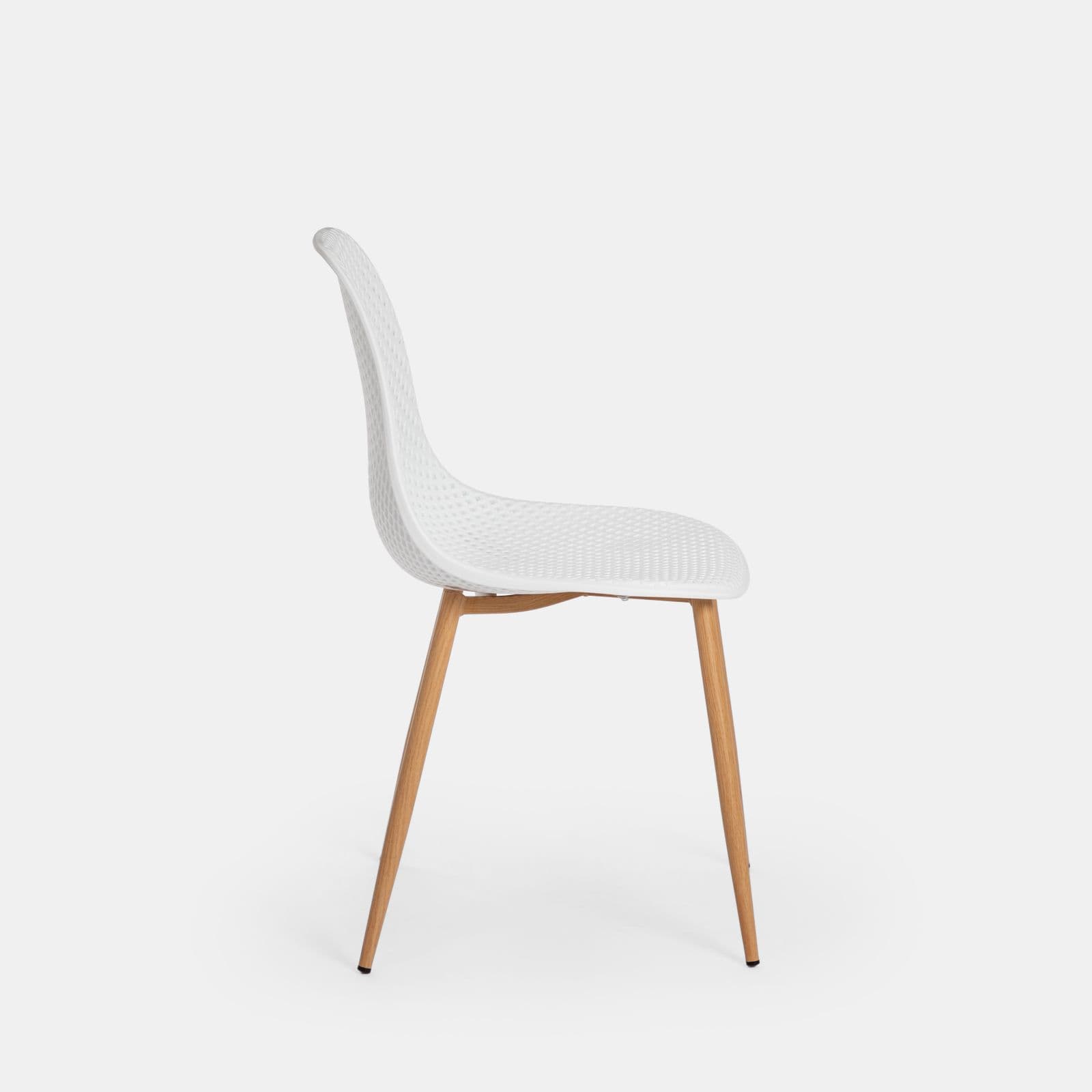 Set 6 sedie in polipropilene bianco con gambe legno - Lucilla