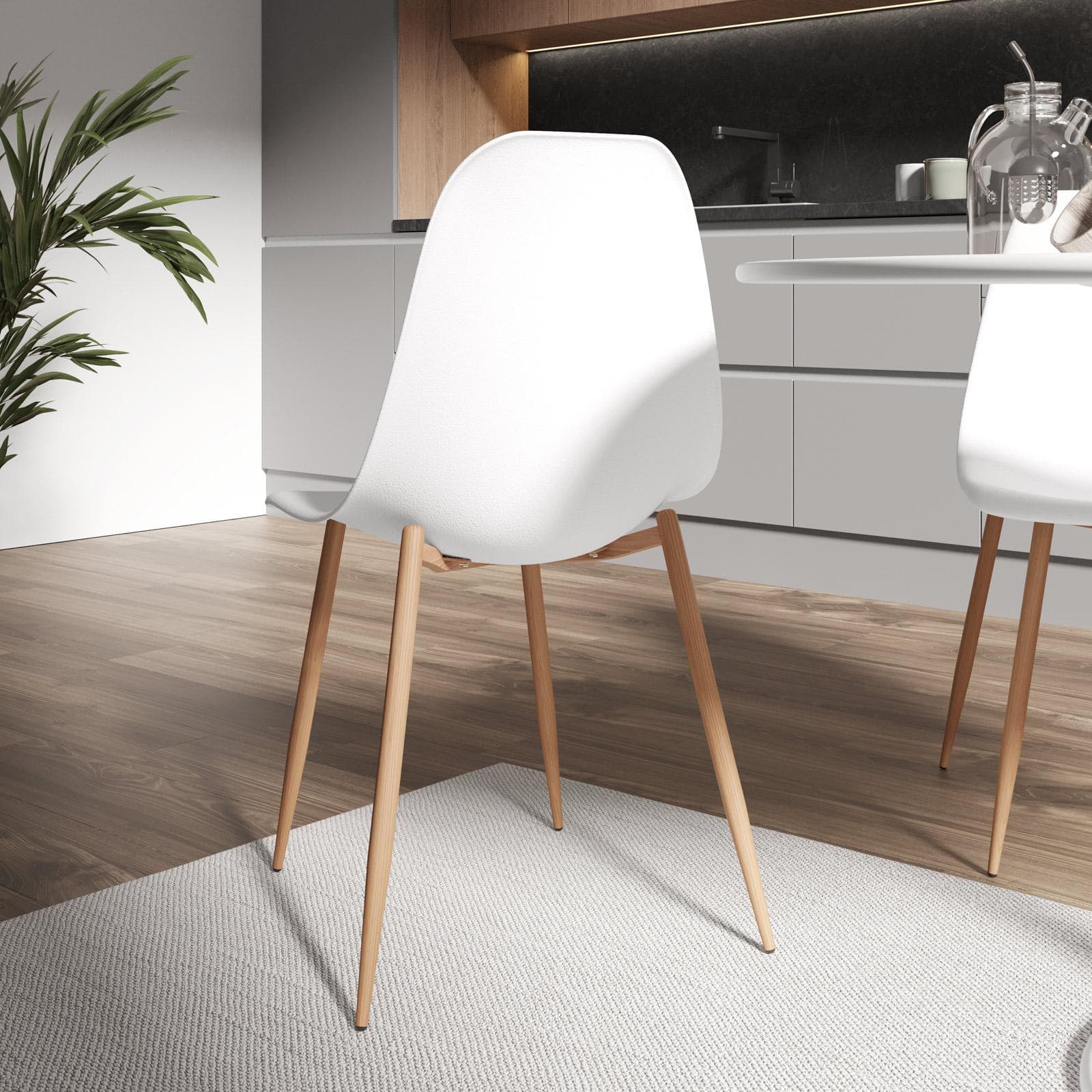 Set 6 sedie in polipropilene bianco con gambe effetto legno - Kaily